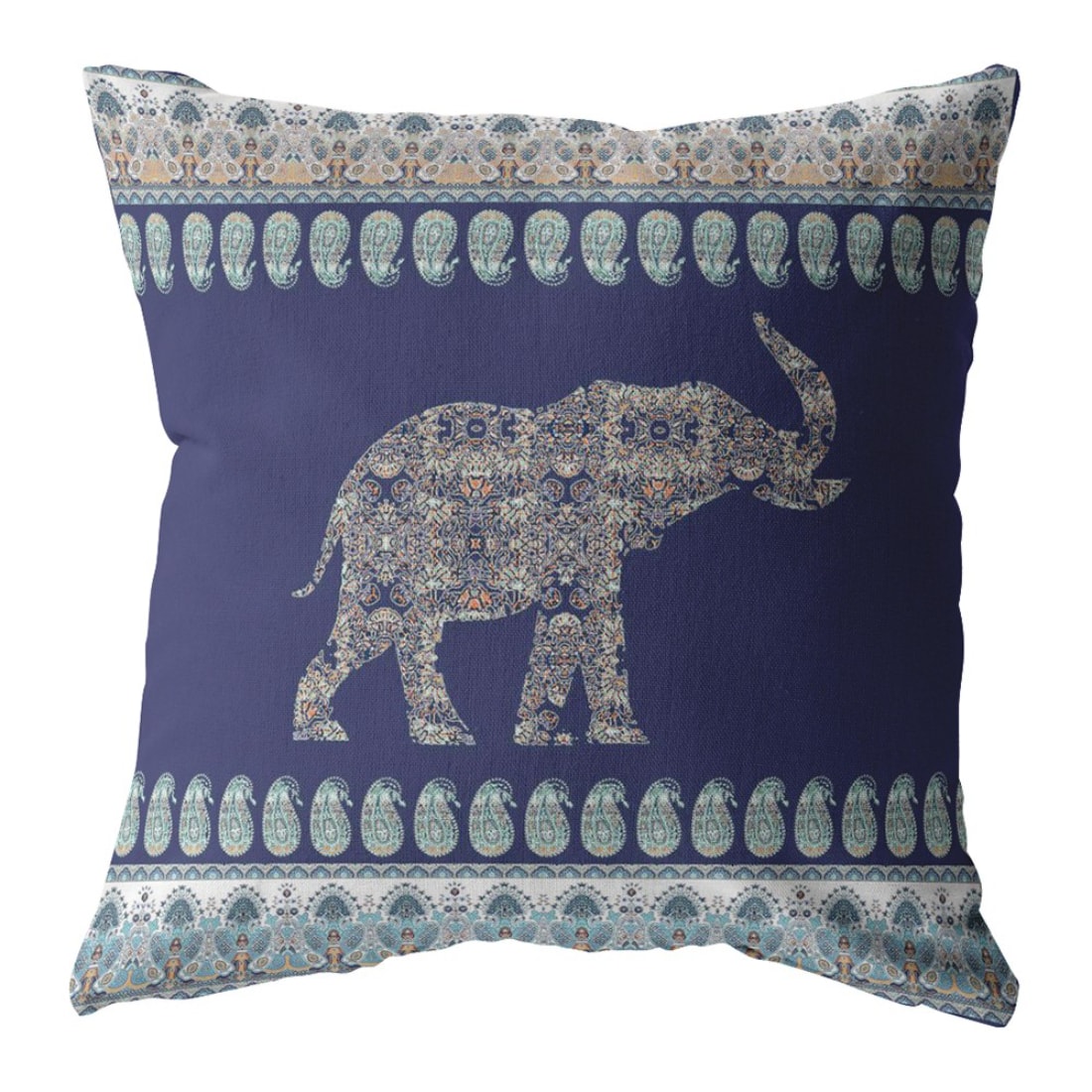 HomeRoots 18” Navy Ornate Elephant Suede Throw Pillow in the