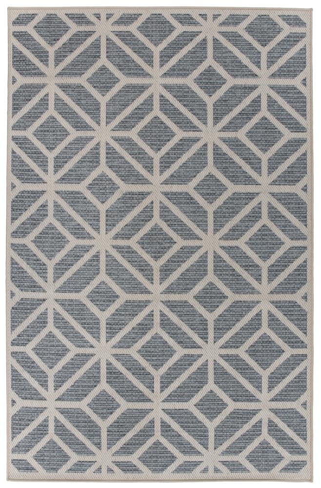Blue and Beige Geometric 5' x 7' Indoor/Outdoor Area Rug