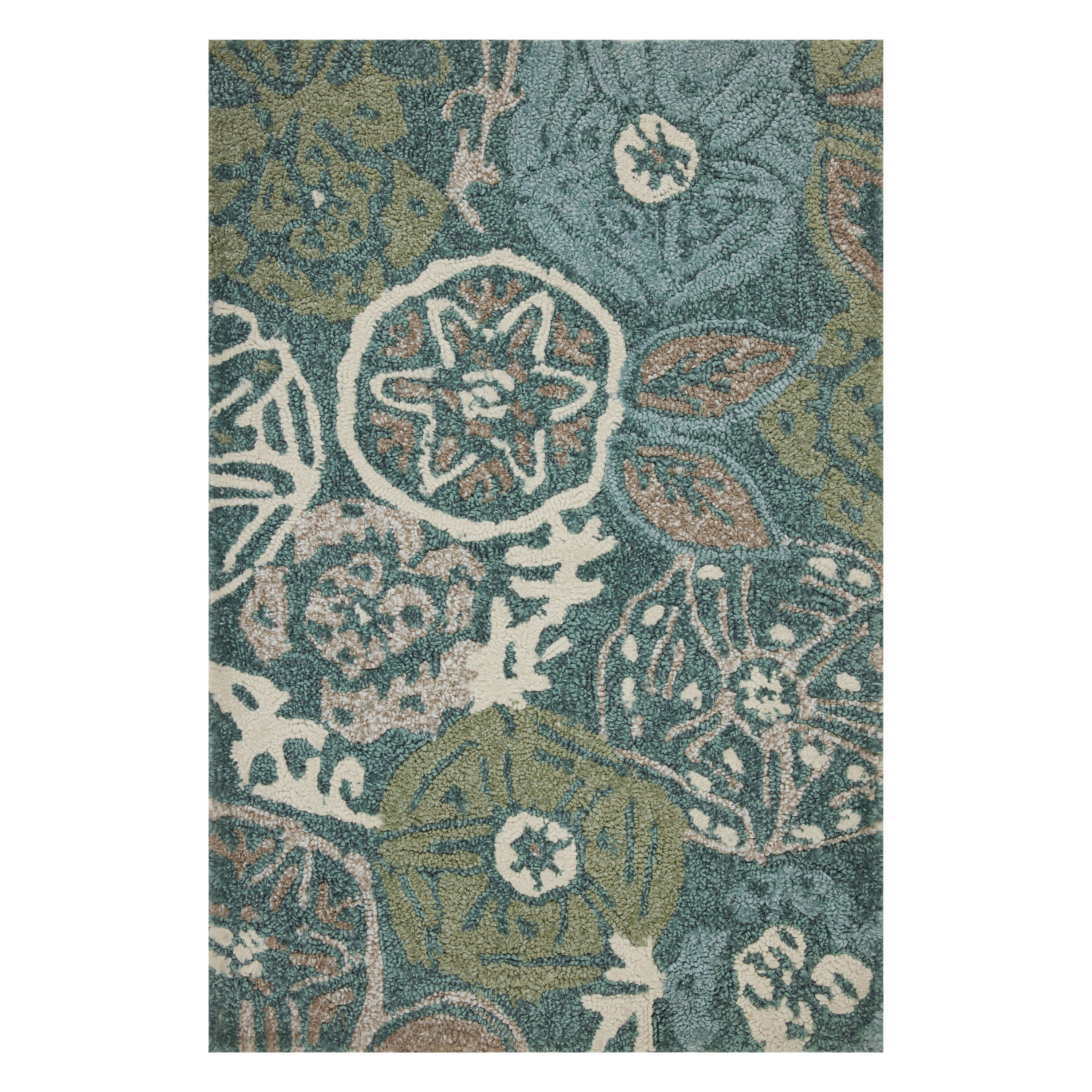 allen + roth with STAINMASTER 2 X 3 (ft) Teal Indoor/Outdoor  Floral/Botanical Throw Rug in the Rugs department at