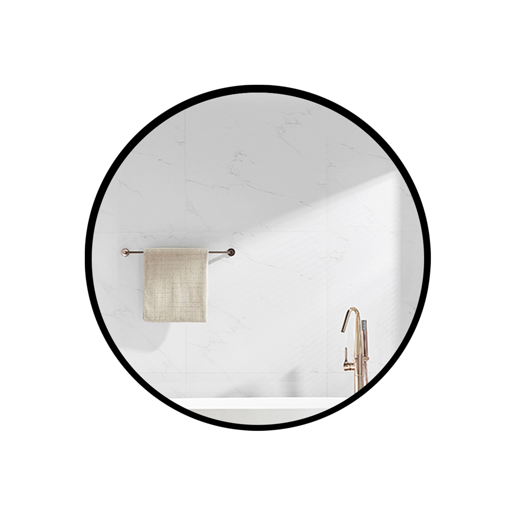 Bybafun YD5300034 28-in x 28-in Surface Mount Black Mirrored Round Soft Close Medicine Cabinet