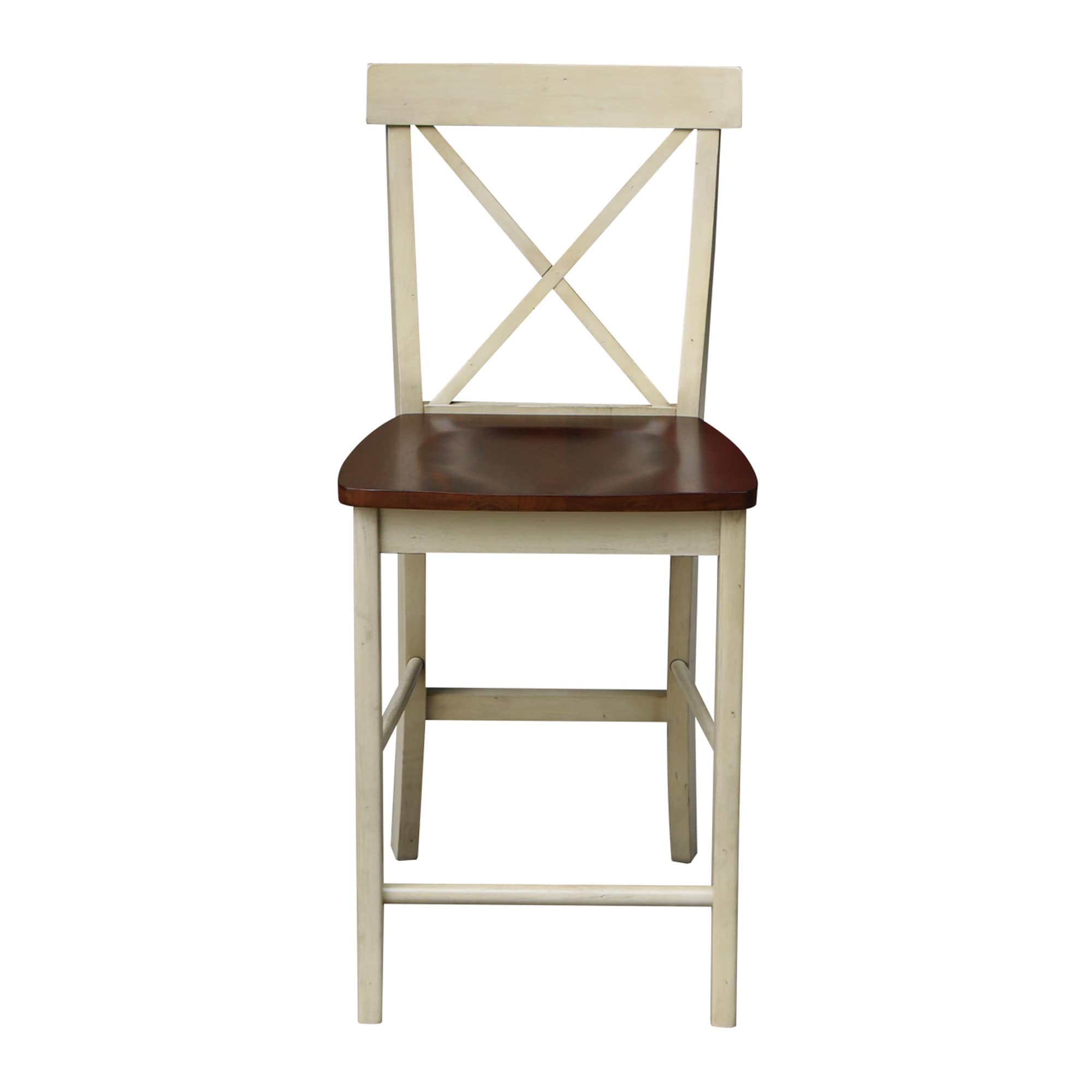Almond and Espresso 24" X-Back Solid Wood Counter Height Stool