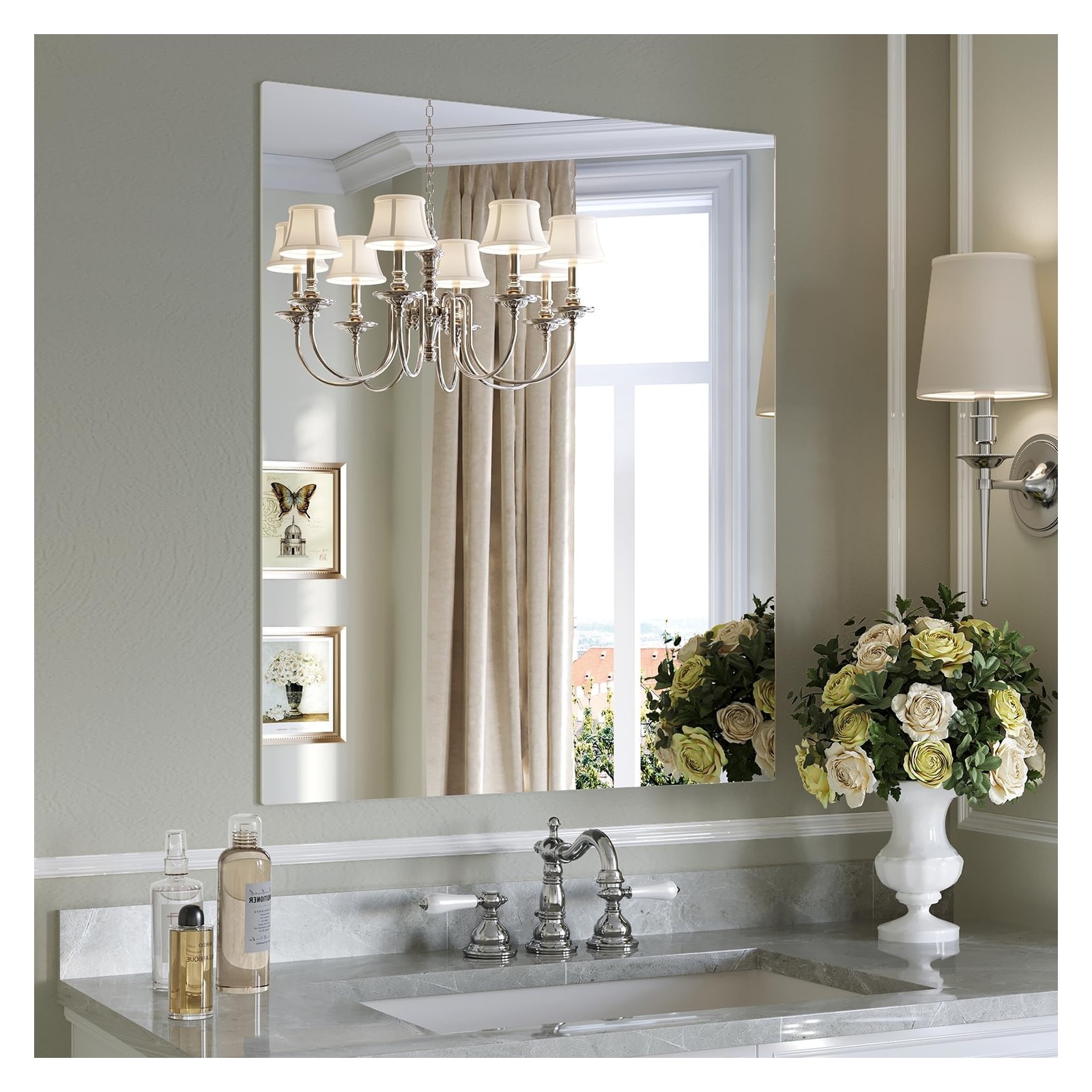 LAIFUCAM  Frameless Bathroom Mirror 24 by 36 Inches Tempered Glass Rectangle Vanity Mirror for Living Room Bedroom Entryway
