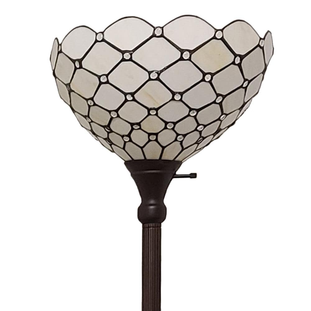 Pearl White Stained Glass 72" Tiffany Torchiere Floor Lamp
