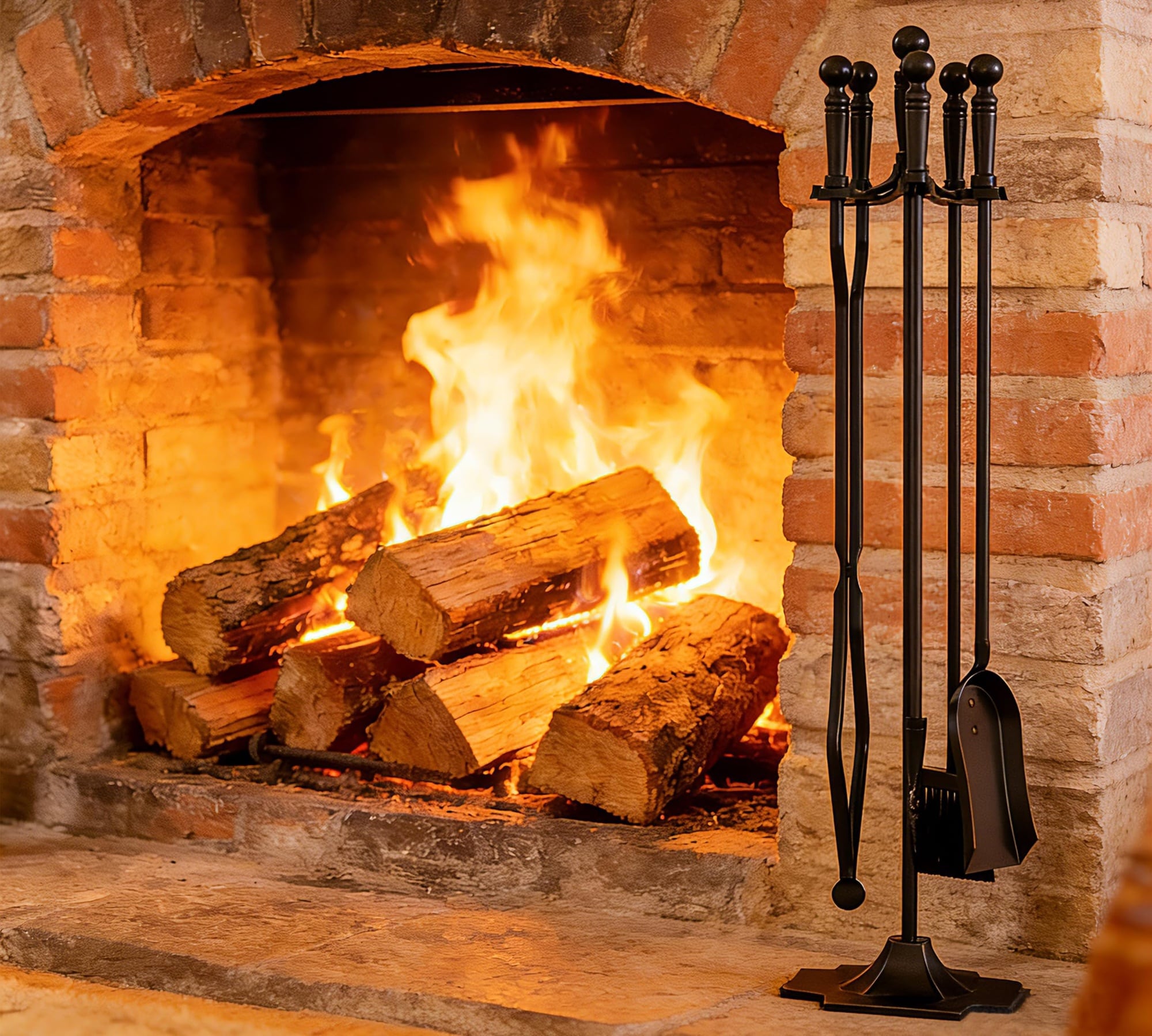 AOIZGMY Black Wrought Iron Fireplace Tools Set with Stand 5 Pieces Heavy Duty Hearth Accessories for Wood Stove Fire Pit #LAZ0818Z440