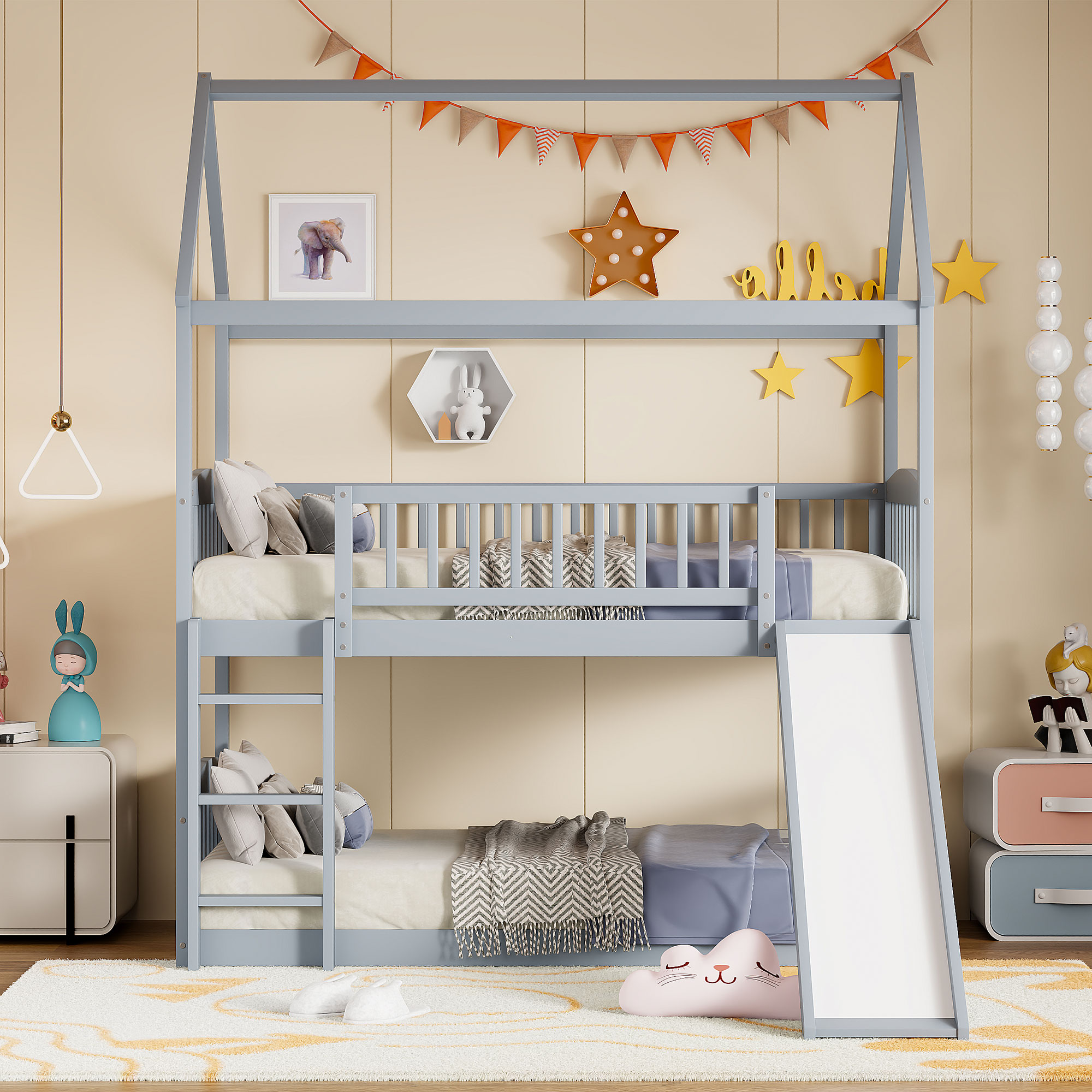 GDFStudio 341578 Arden Twin-Over-Twin Bunk Bed with Slide