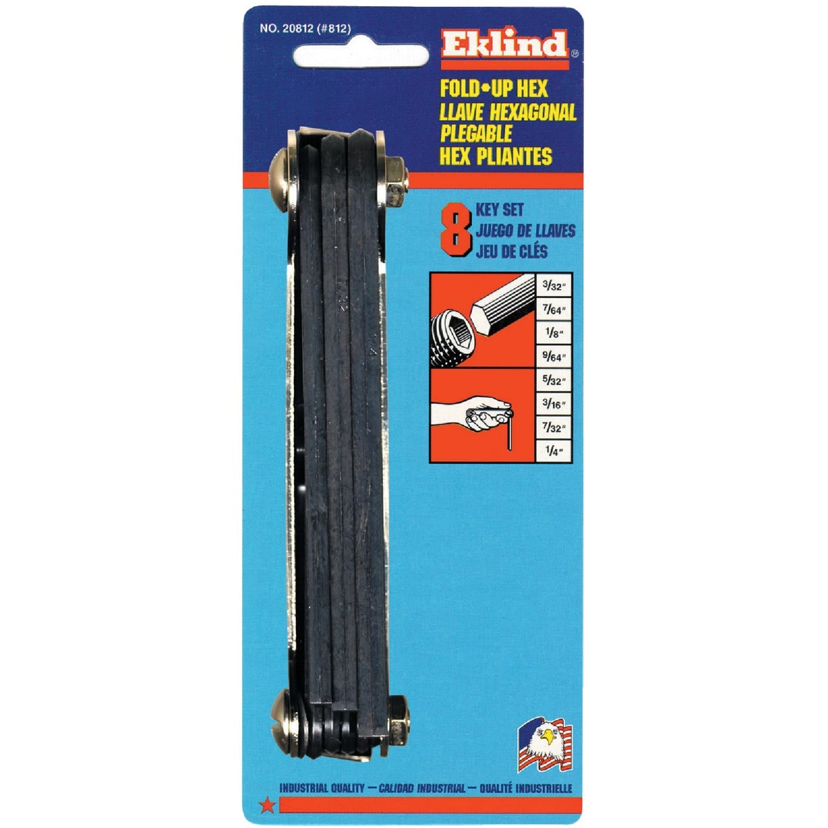 Eklind 20812 Fold-Up Hex Key Set Steel Handle 8-Piece SAE 3/32 to 1/4 #20812