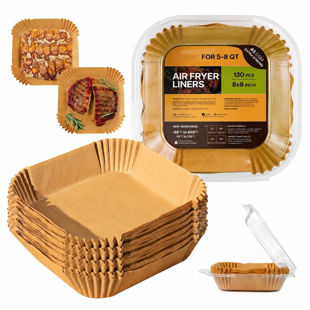 Anqtovp  Air Fryer Liners 8 Inch Square Non Stick Unbleached Parchment Paper for 5 to 8 Quart Basket Cooking Baking Roasting Easy Cleanup 130 pcs