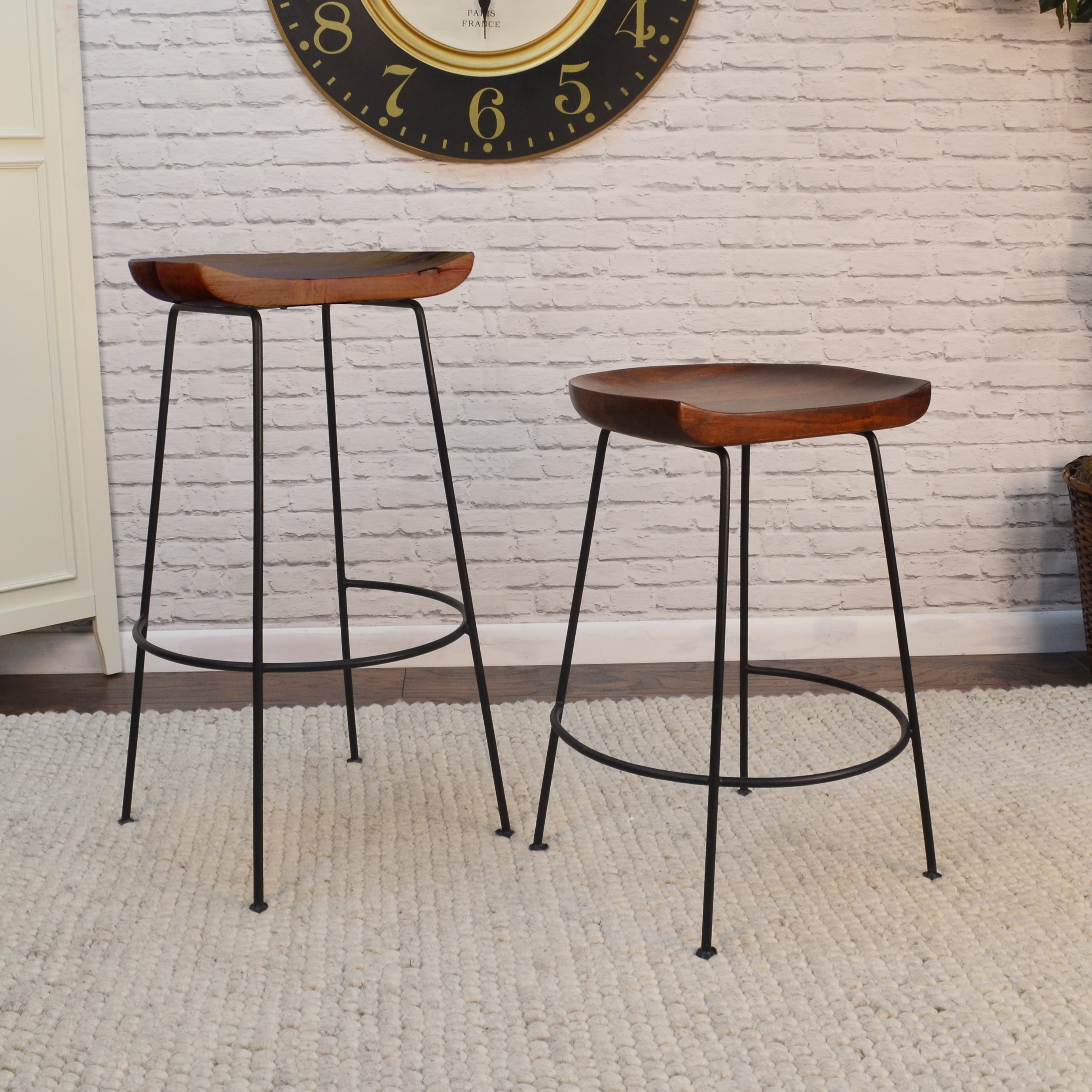 Chestnut Black 24.5" Industrial Wood Metal Saddle Counter Stool