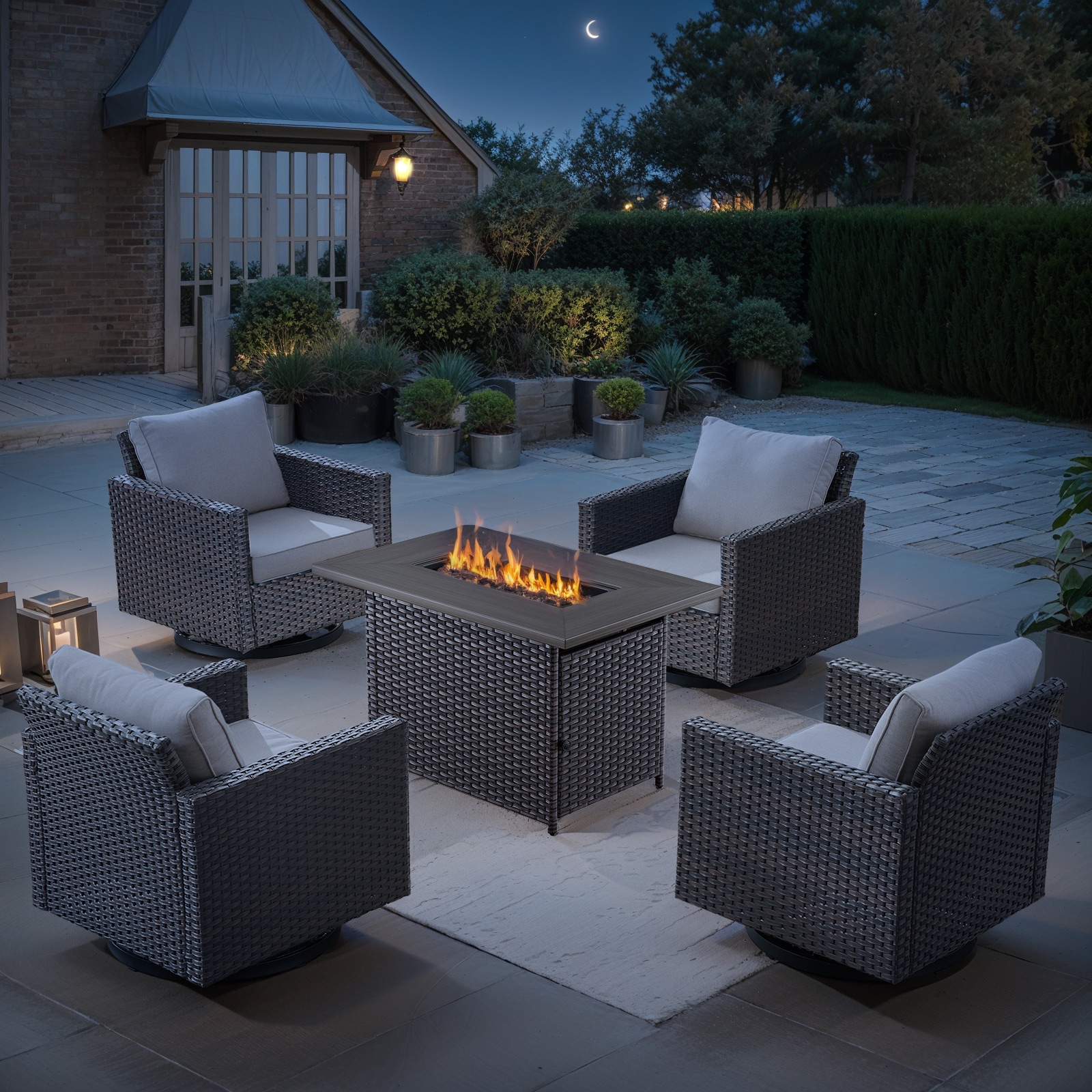 Jeehope PA122122144-2 PAnorama Series 5 -Piece Wicker Patio Conversation Set with Beige Cushions