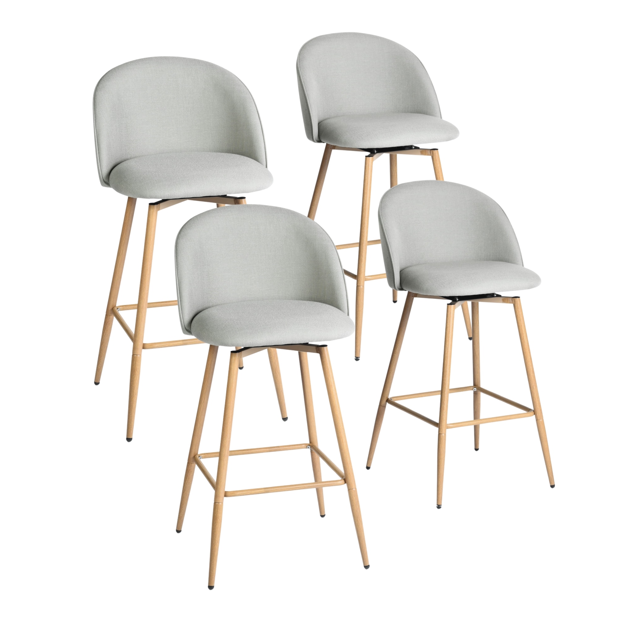 Homy Casa HASEEB GREY 4 HASEEB 26 in. Modern Swivel Upholstered Counter Height Bar Stool with Curved Back Pebble Grey Fabric and Oak Legs (Set of 4)