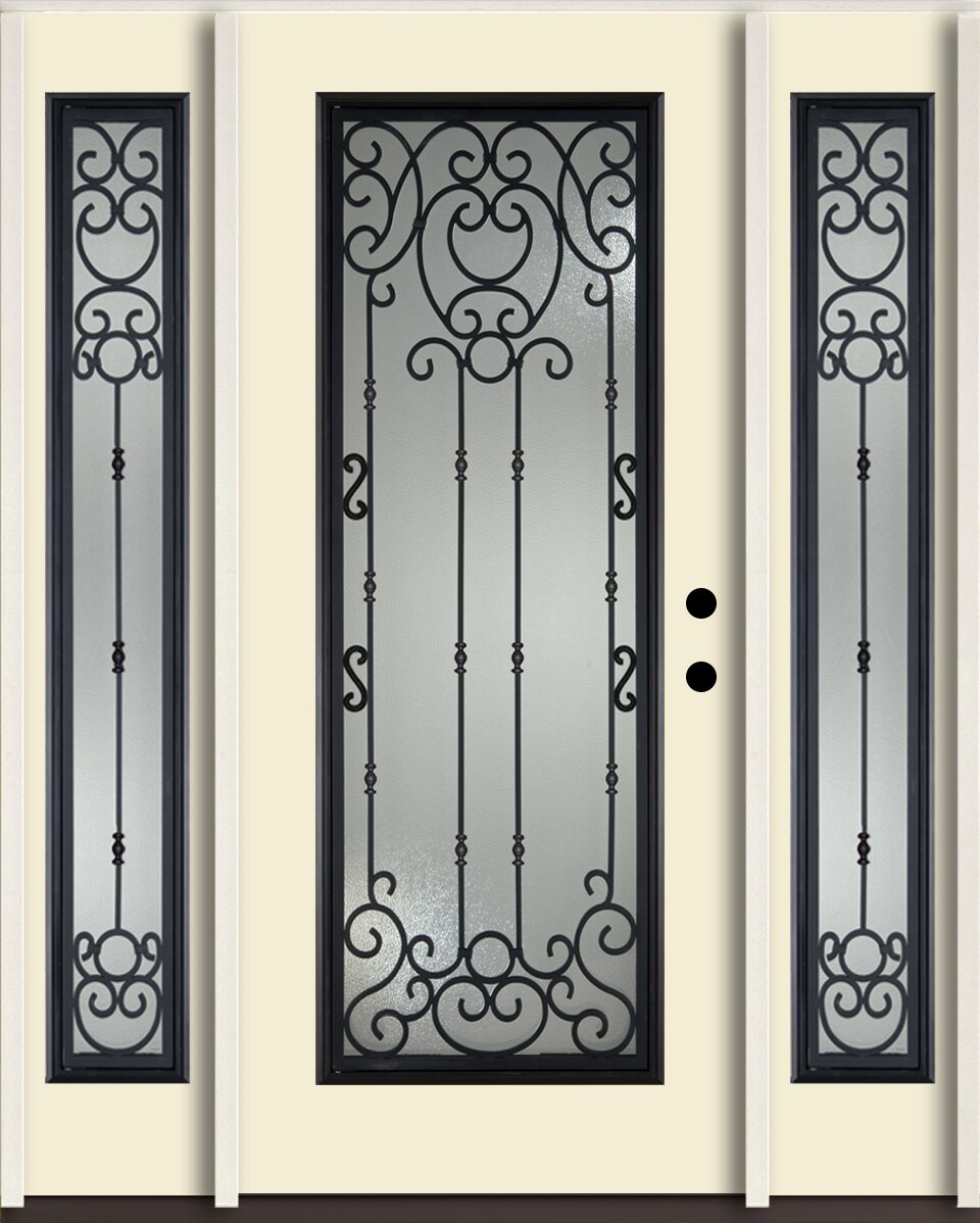 RELIABILT LO963942 Belle Meade 60-in x 80-in x 4-5/8-in Fiberglass Full lite Left-hand inswing Bisque Paint Painted Prehung Front Door with Sidelights Insulating core