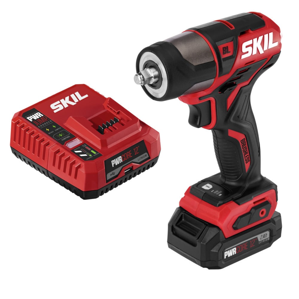 PWR CORE 12-volt Variable Speed Brushless 3/8-in square Drive Cordless Impact Wrench (Battery Included) in Red | - SKIL IW5744-10
