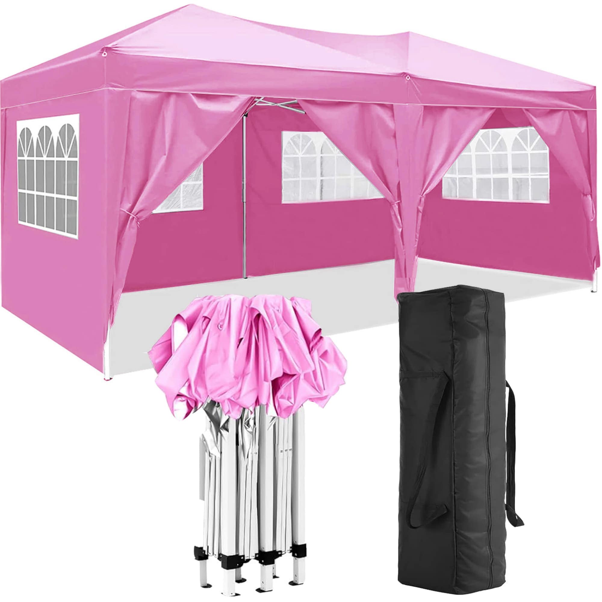 Lycvki GZB-40 20-ft x 10-ft Gazebos Pink Gazebo with Soft Top Roof (Screen Included)