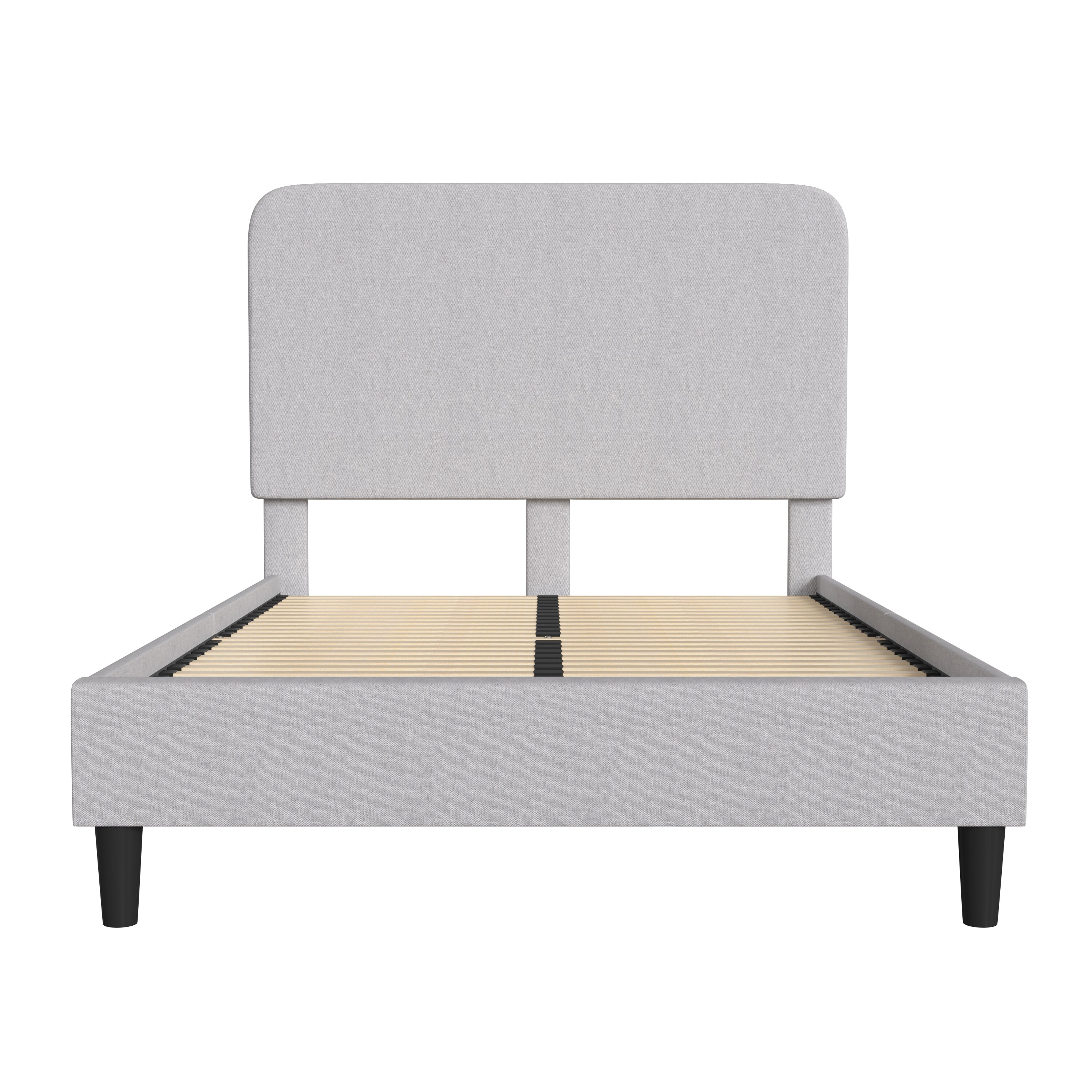 Addison Full Double Light Grey Upholstered Platform Bed with Rounded Headboard