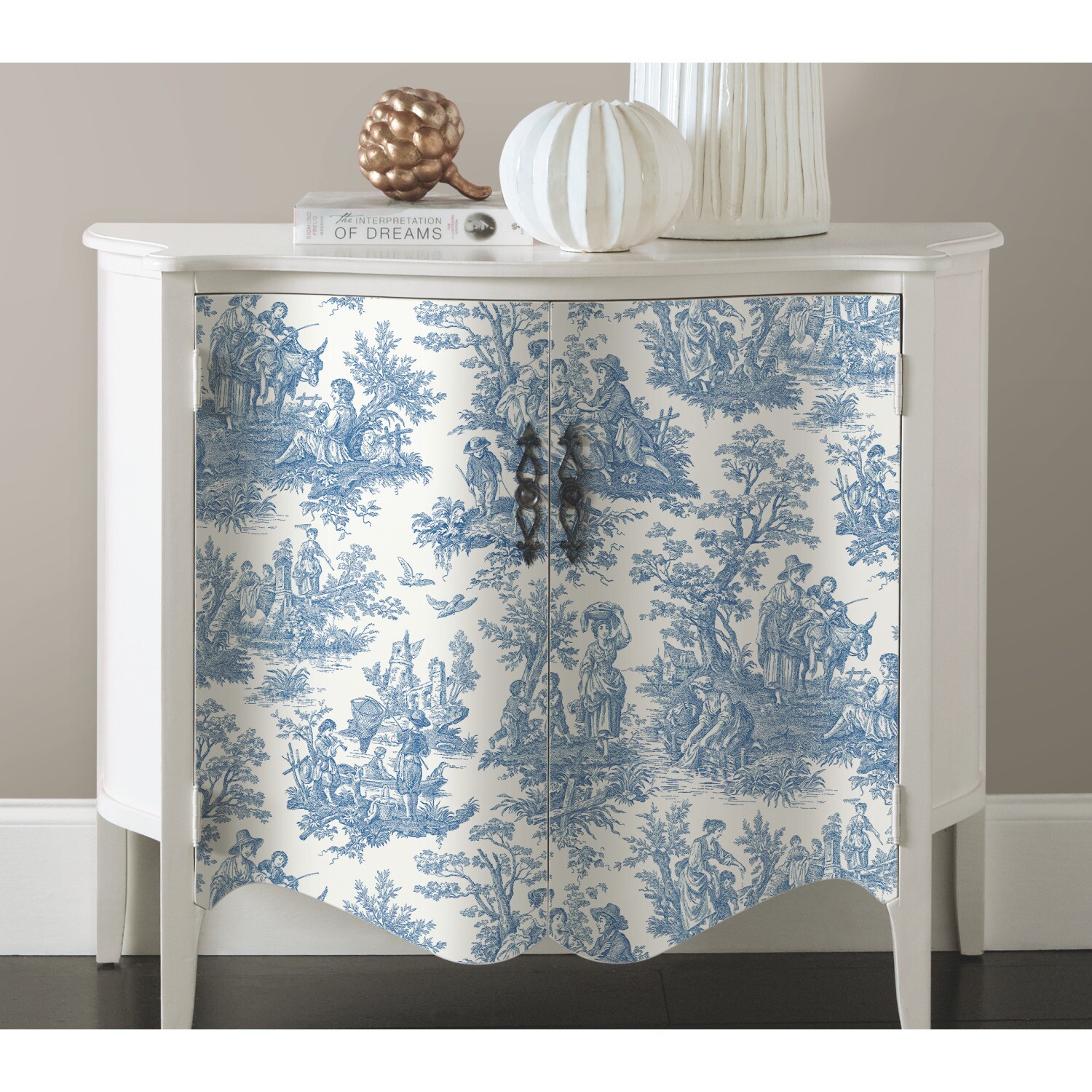 Blue and White Vinyl Peel & Stick Toile Wallpaper Roll