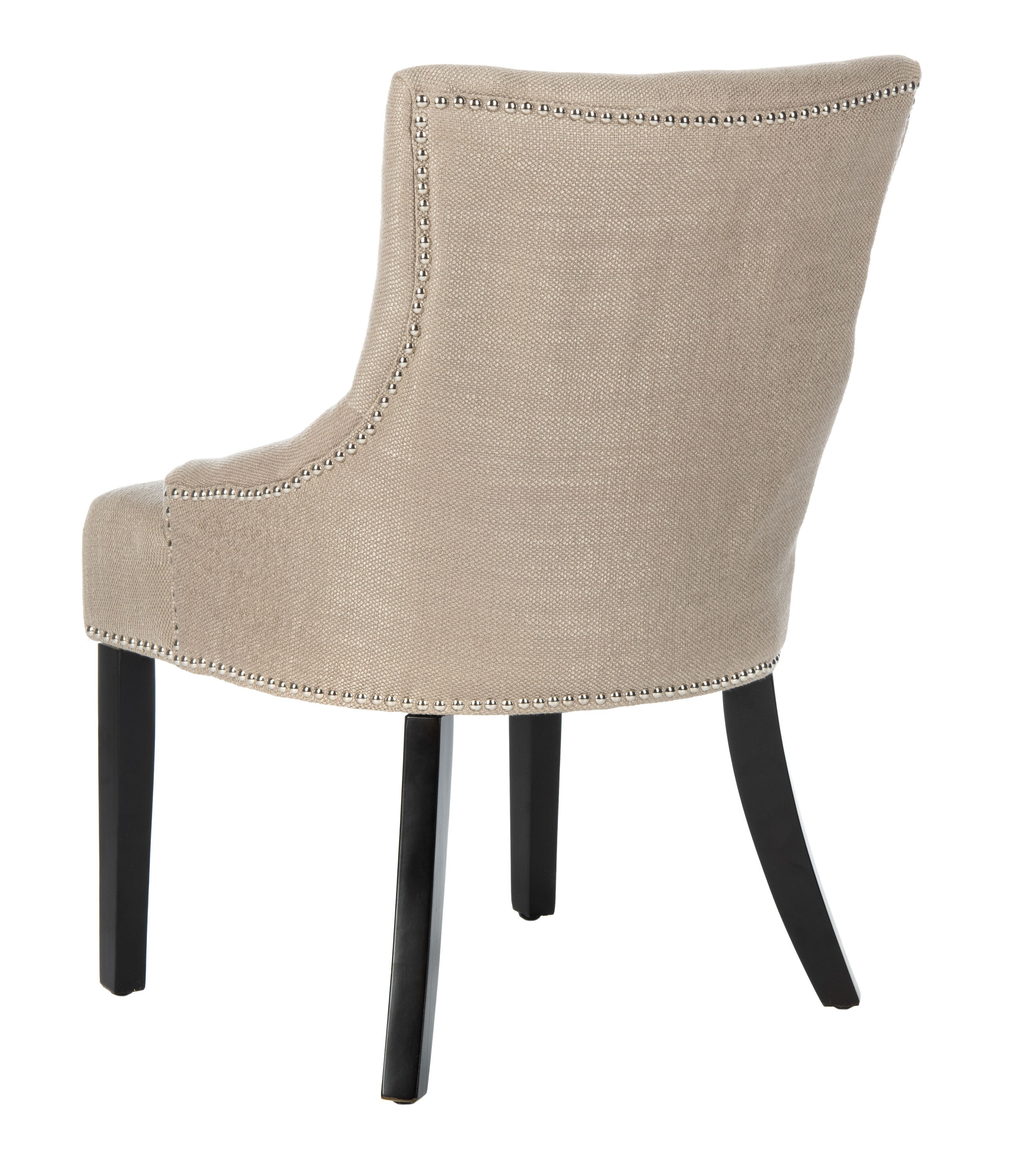 Beige Linen Upholstered Parsons Side Chair with Wood Legs