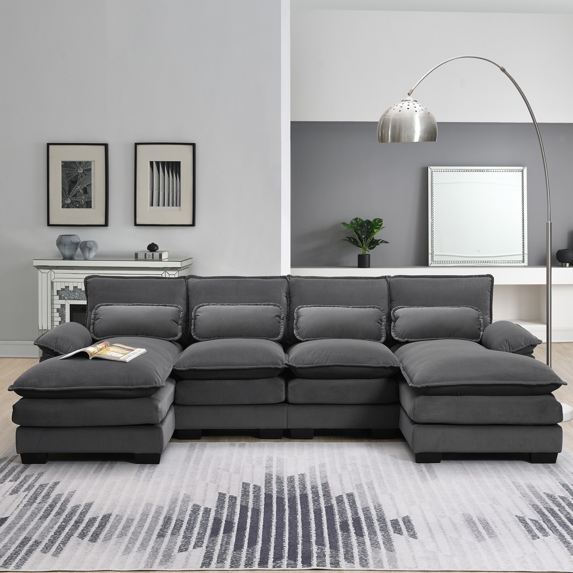 JIMSMAISON JMGTSO16GR 110-in Modern Gray Velvet Sofa