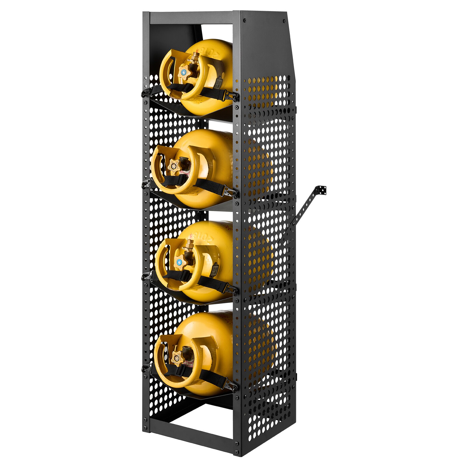 VEVOR Refrigerant Tank Rack 14.8 x 13 x 52 inches 4 Tiers for 4 Cylinder with Top Storage Shelf Black Powder-Coated Carbon Steel Cylinder Tank Rack for Cargo Van Storing Oxygen and Nitrogen