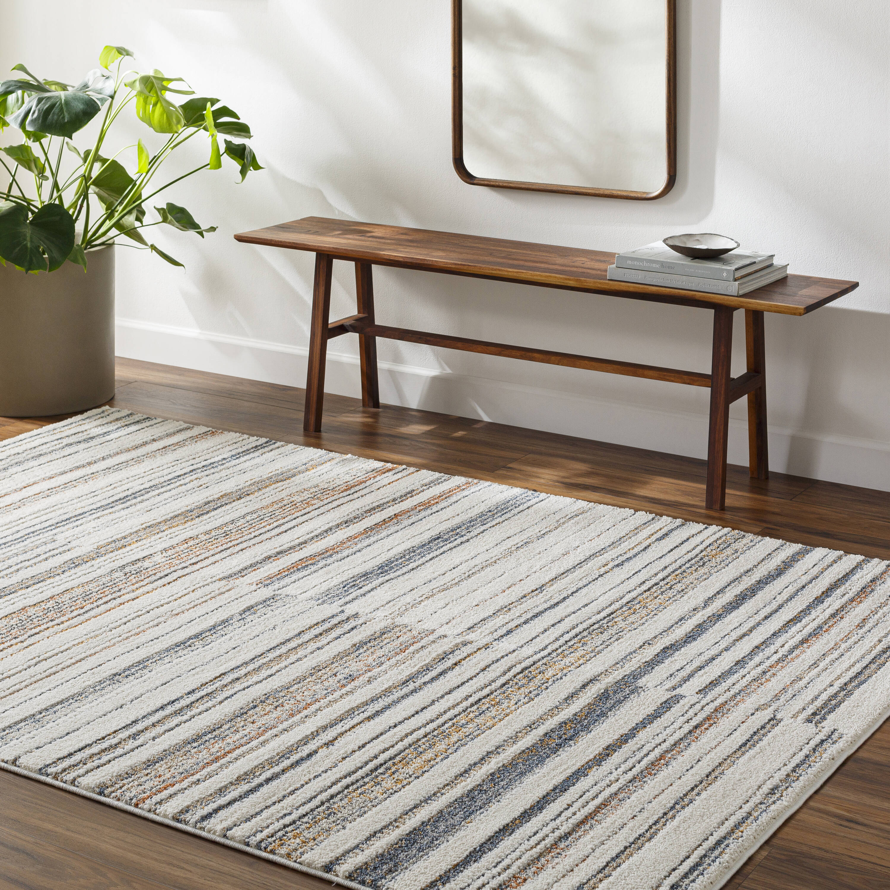Livabliss VAT2308-2211 Valet 2 x 3 (ft) Polyester Cream Rectangular Indoor Stripe Mid-Century Modern Area rug