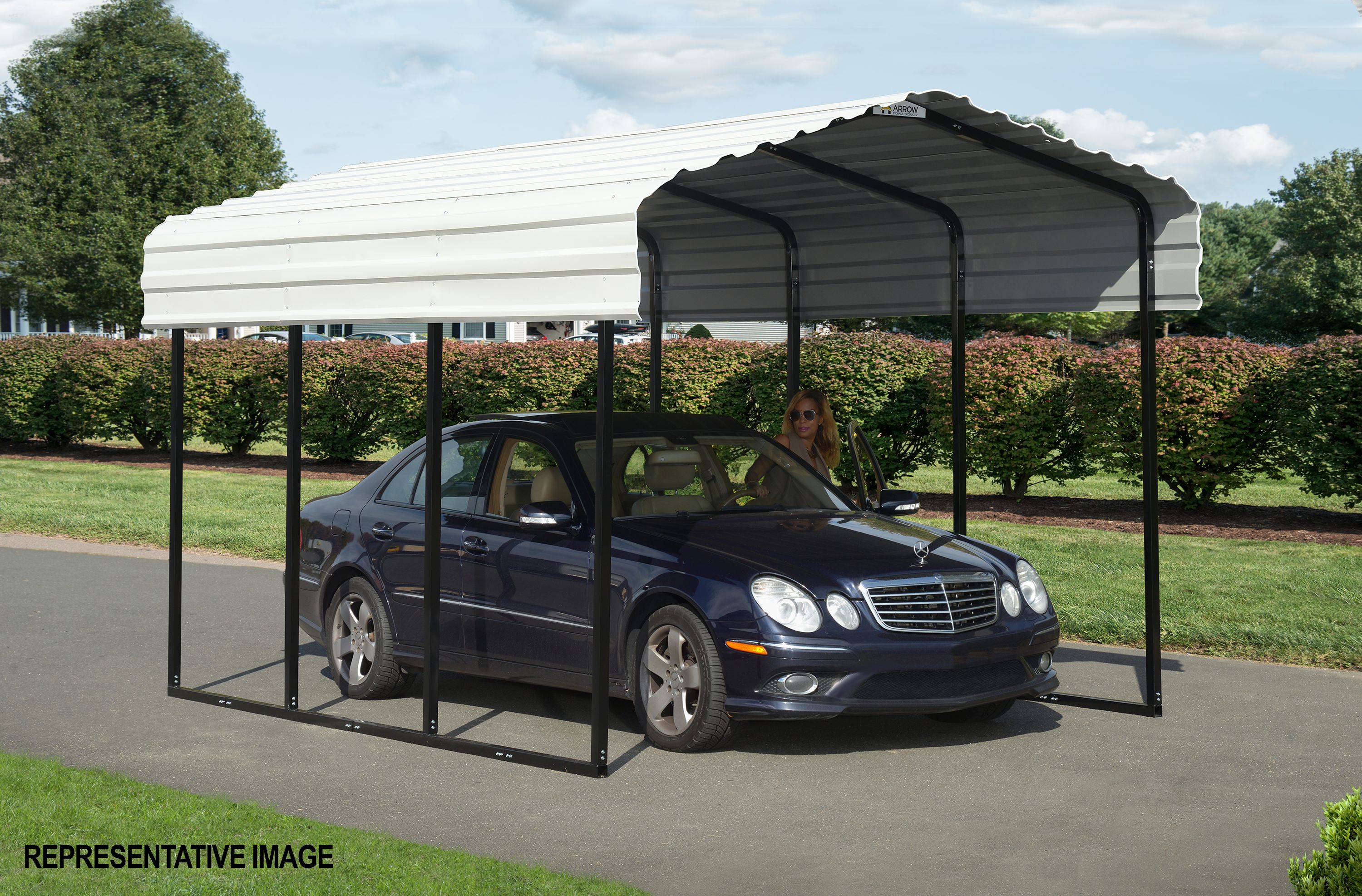 Arrow 10-ft W x 24-ft L x 9-ft H Eggshell Metal Carport in the Carports ...