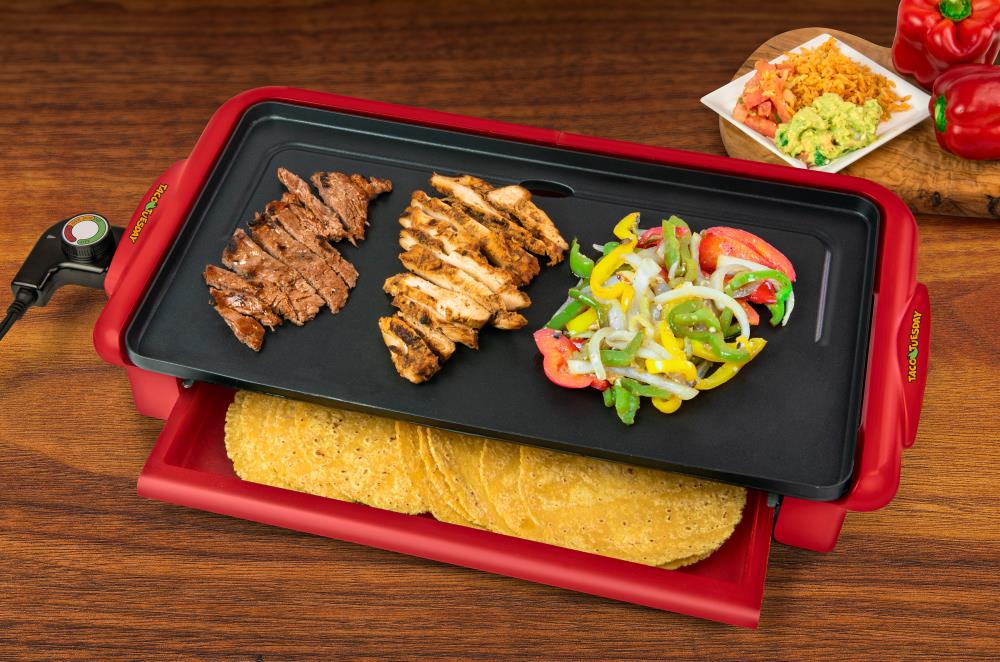 Taco Tuesday 10-in L x 10-in W 900-Watt Red Foldable Electric Griddle in  the Electric Griddles department at