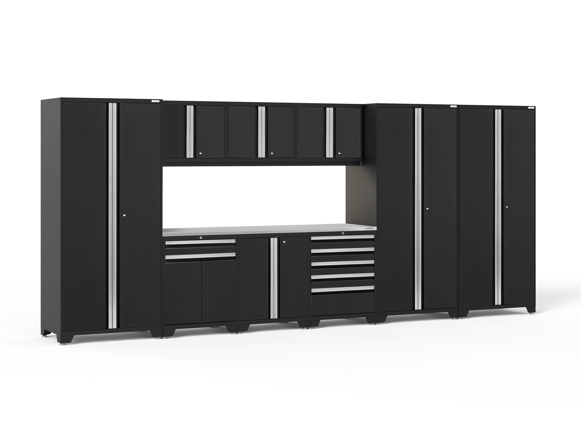 NewAge Products 64227 192-in W x 84.75-in H x 24-in D 9 -Cabinets Steel Black Garage Storage System