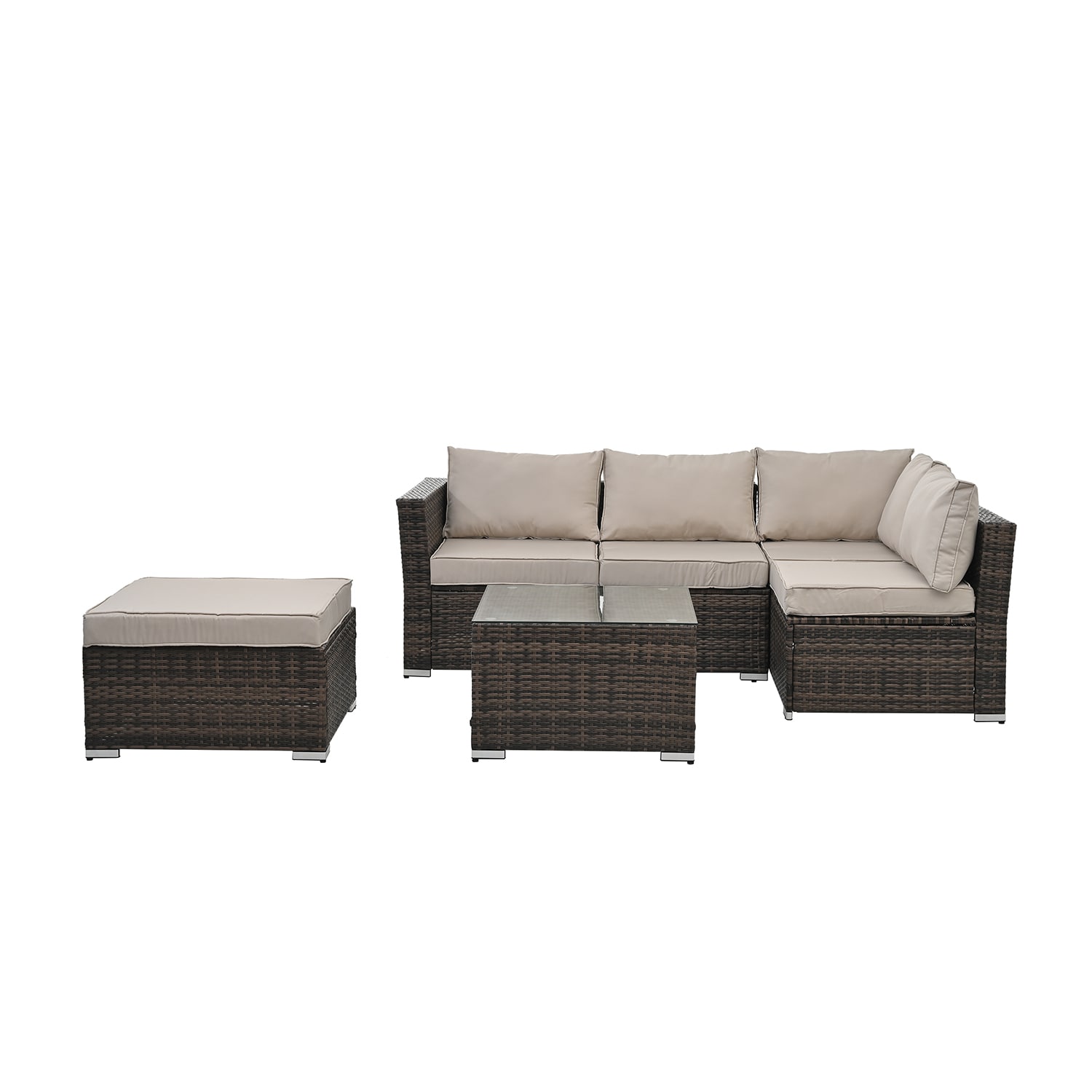 Bybafun YB7900023 Wicker Outdoor Sectional with Brown Cushions and Wicker Frame