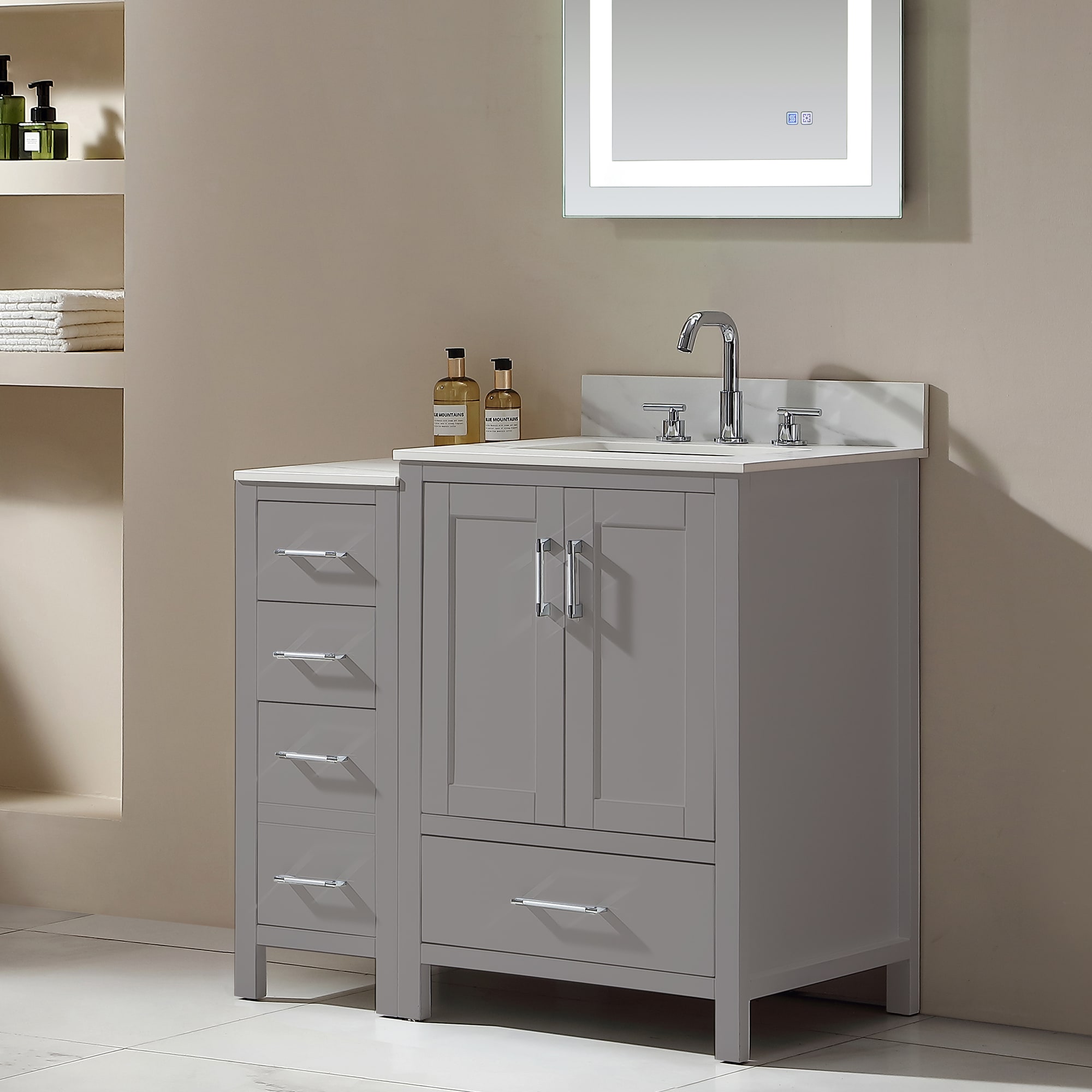 Forclover Gray 36 in W Solid Wood Bathroom Vanity with Top 36-in Gray ...