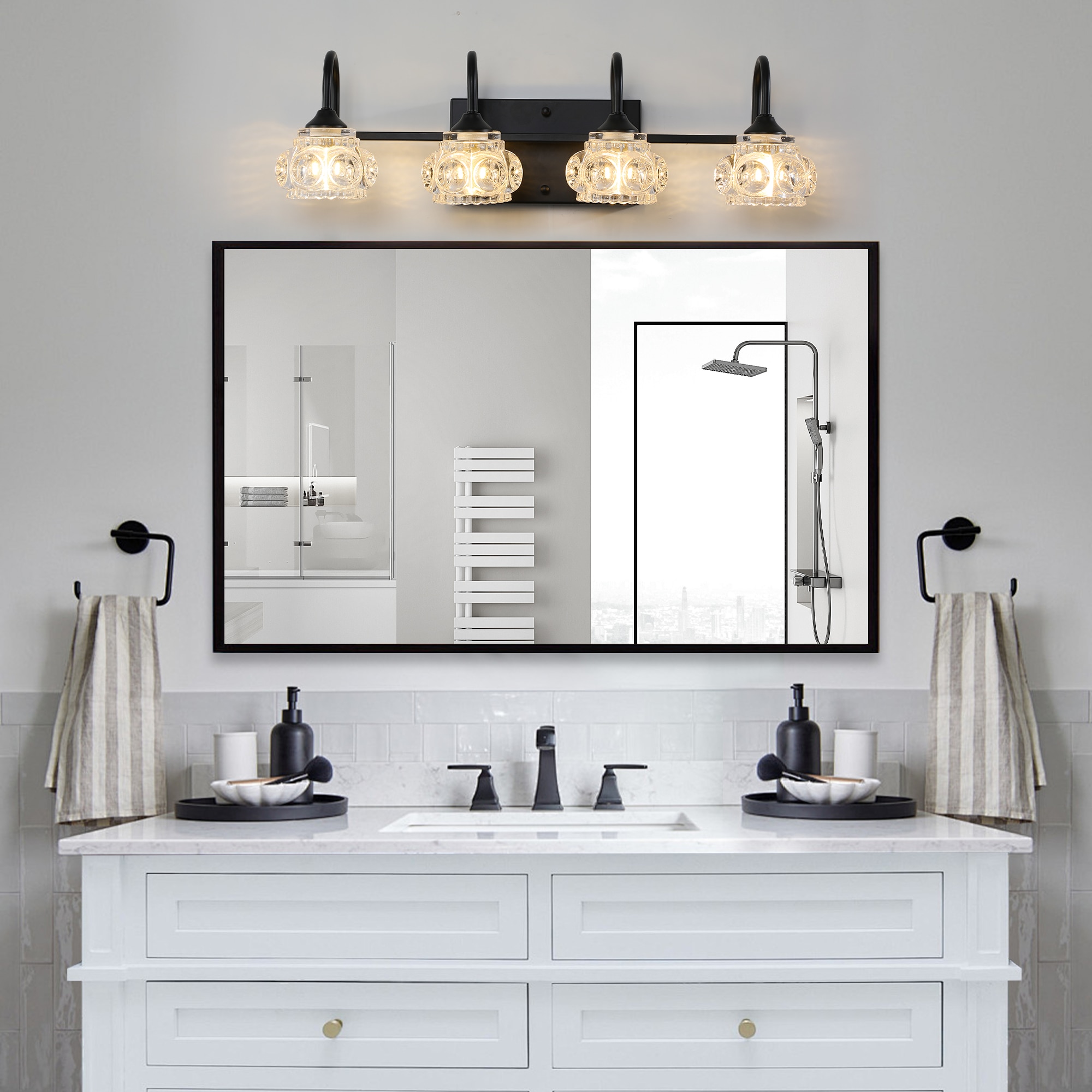 Dimakai Black Retro Vanity Light 23 Inch 4 Light with Crystal Glass Shades