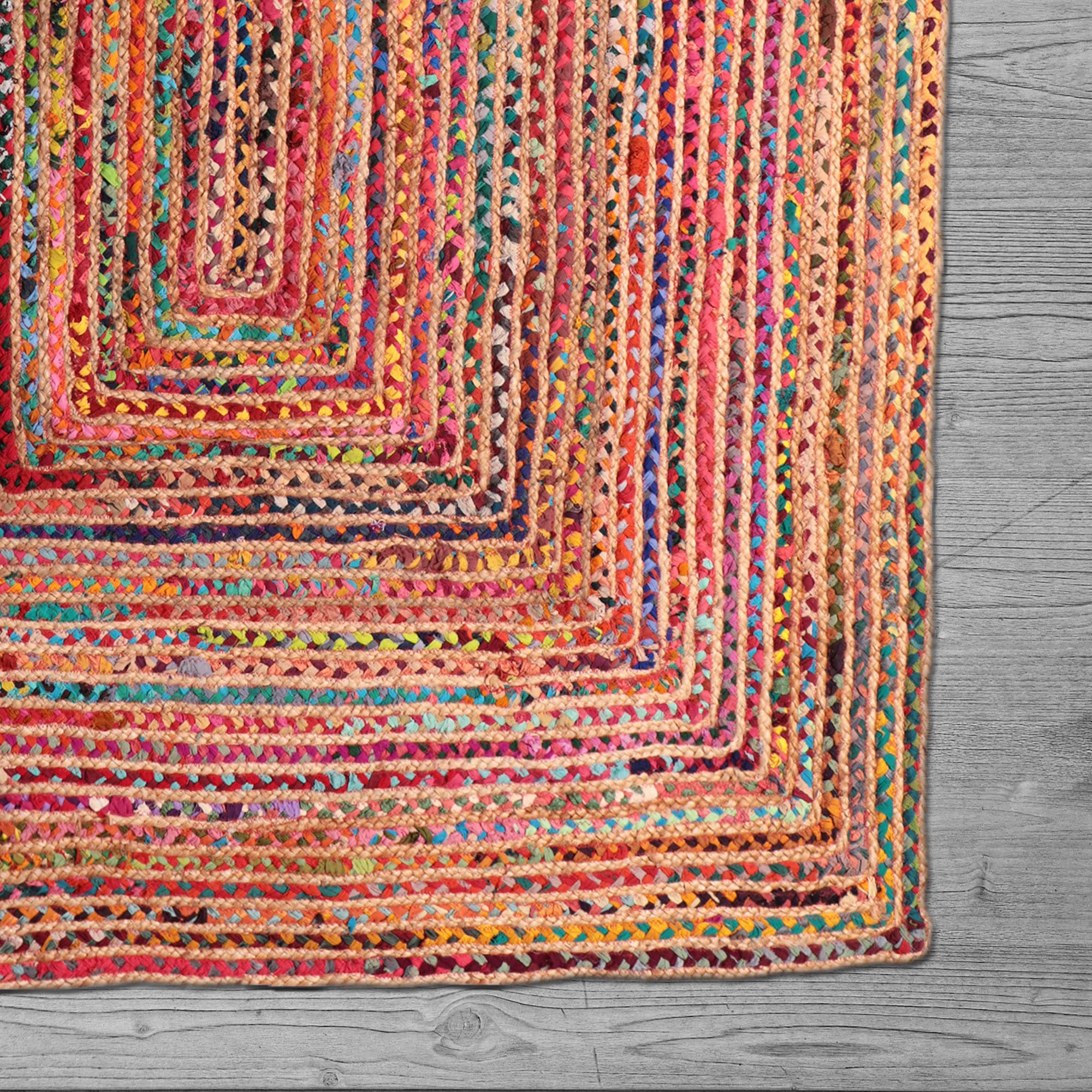 LR Home Maya Multicolor Bohemian HandBraided Cotton/Jute Area Rug, 7'6 x 9'6 in the Rugs