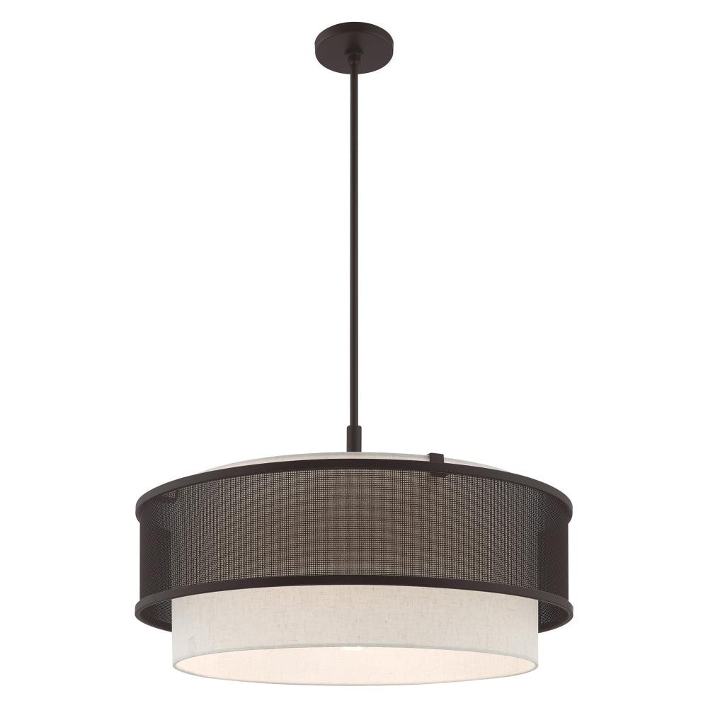 Braddock 5-Light Bronze Drum Pendant with Oatmeal Fabric Shade