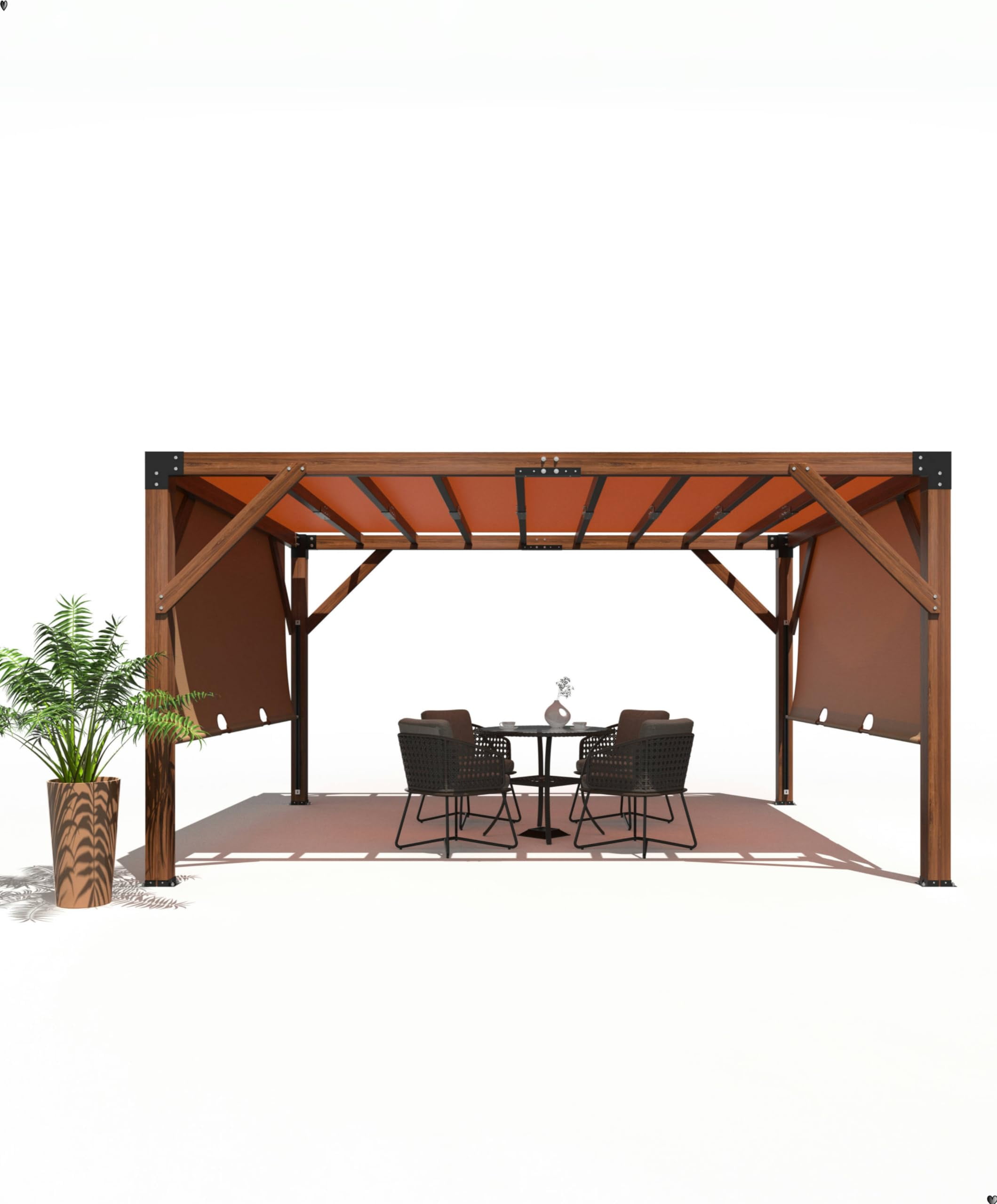 GAOMON LSPPJOK-F79RM3OETG 12x14 FT Wood Pergola Solid Structure Retractable Shade Canopy for Outdoor Patio Garden Deck