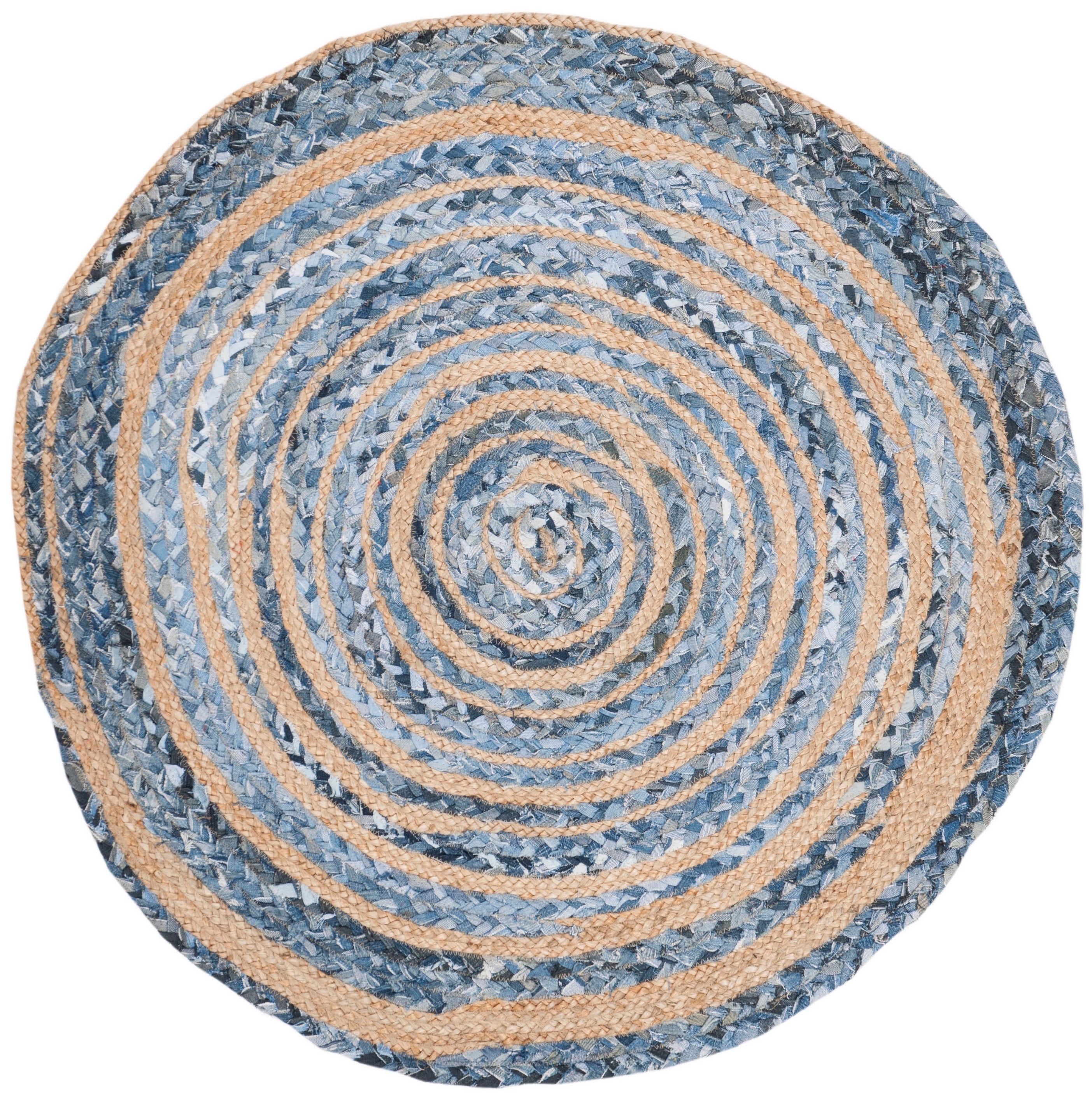 Safavieh CAP209L-3R Cape Cod Malden 3 x 3 (ft) Jute Blue/Natural Round Indoor Abstract Coastal Throw rug