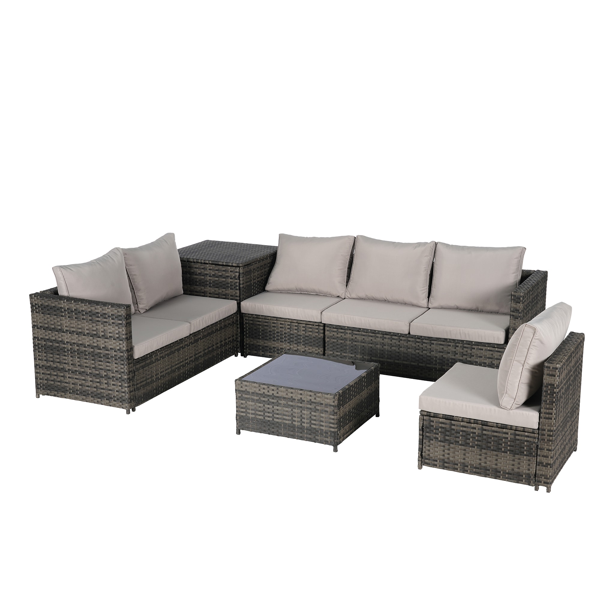 SINOFURN SYB670033BN Wicker Outdoor Sectional with Gray Cushions and Wicker Frame