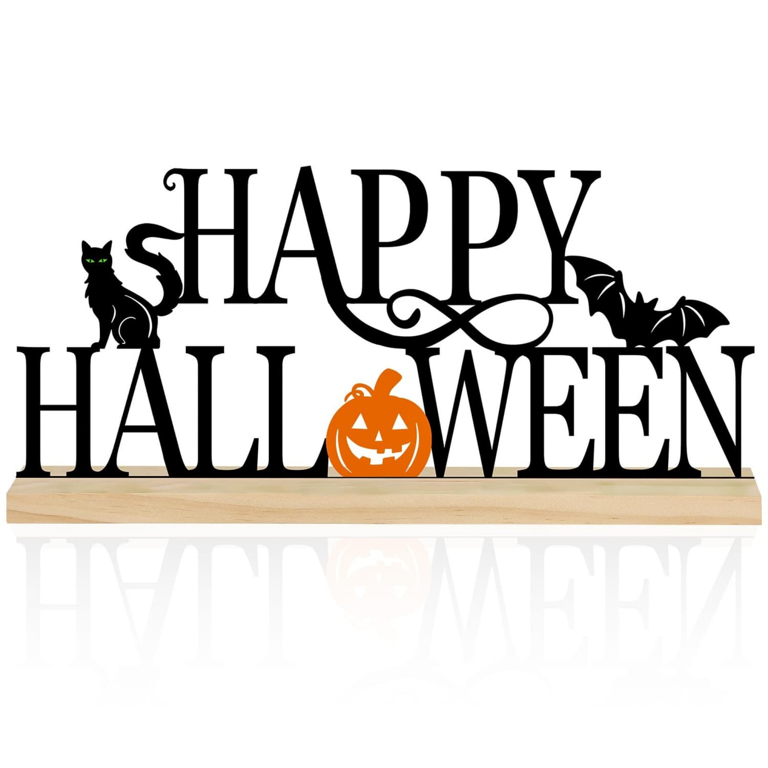 Angel Sar Happy Halloween Metal Sign with Wooden Base for Halloween Decor