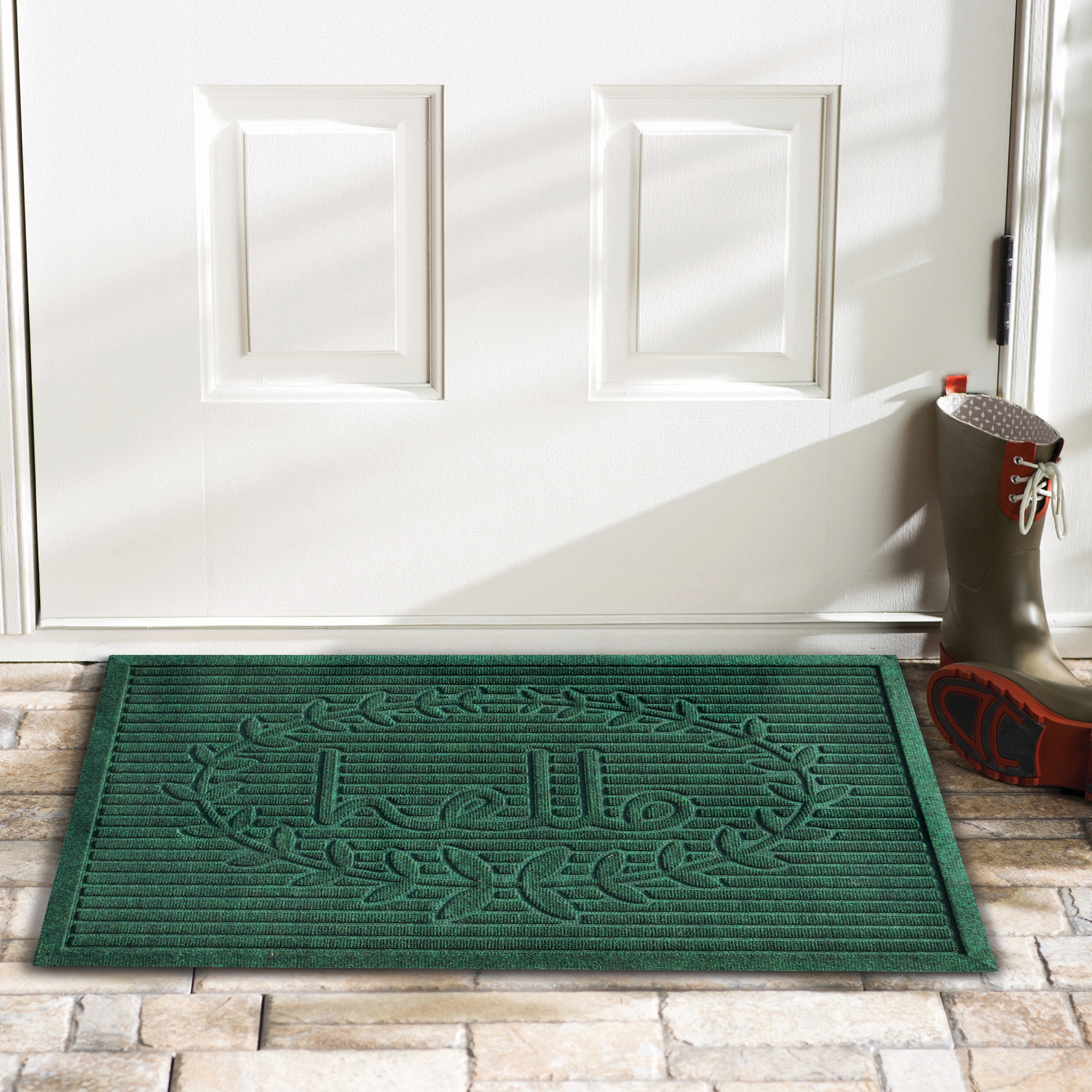 Dark Green Polypropylene Hello Indoor/Outdoor Doormat 24" x 36"