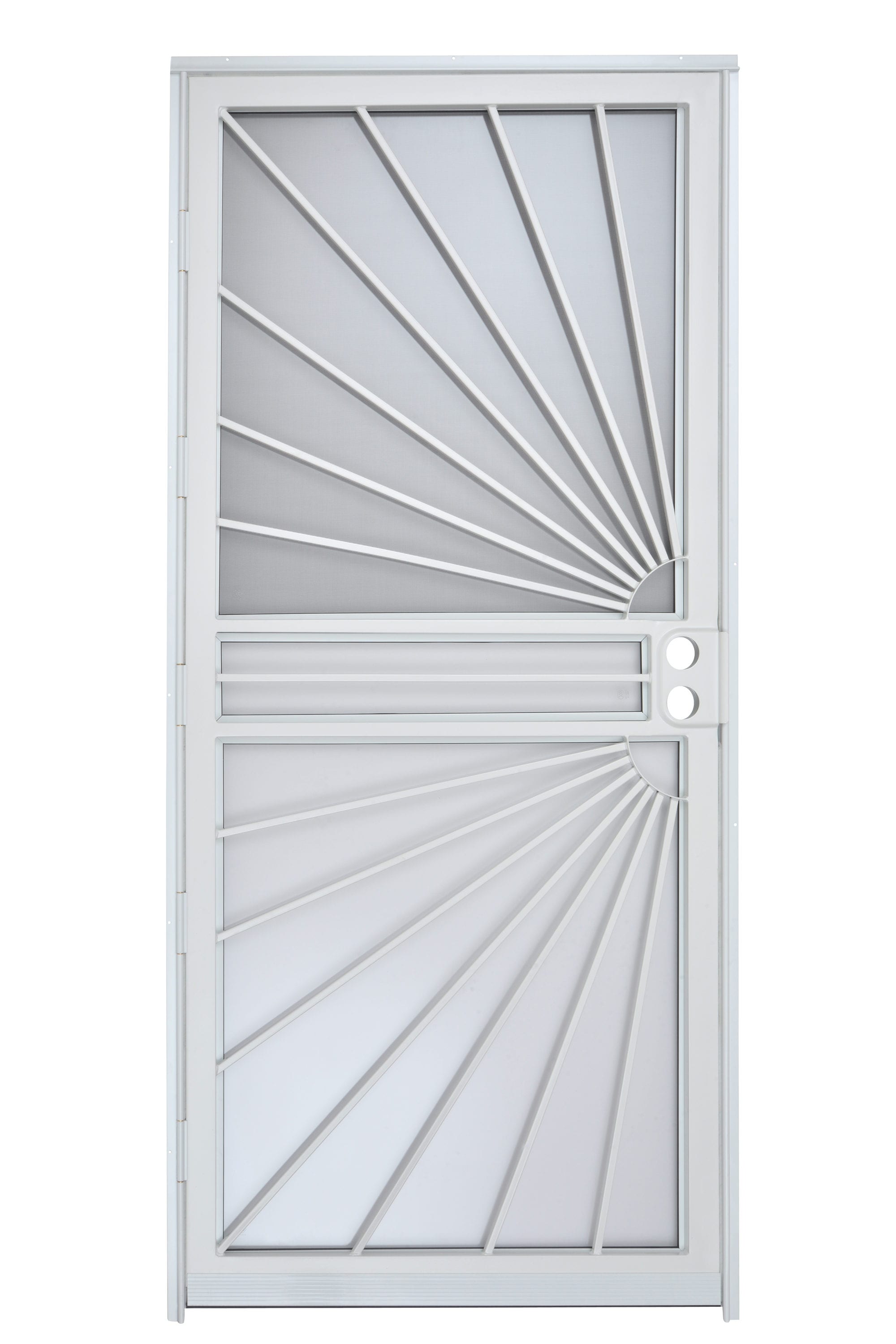 Gatehouse LF669-32-WHT Sunray 32-in x 80-in White Steel Recessed Mount Universal/Reversible Security Door with Charcoal Screen Tempered Glass
