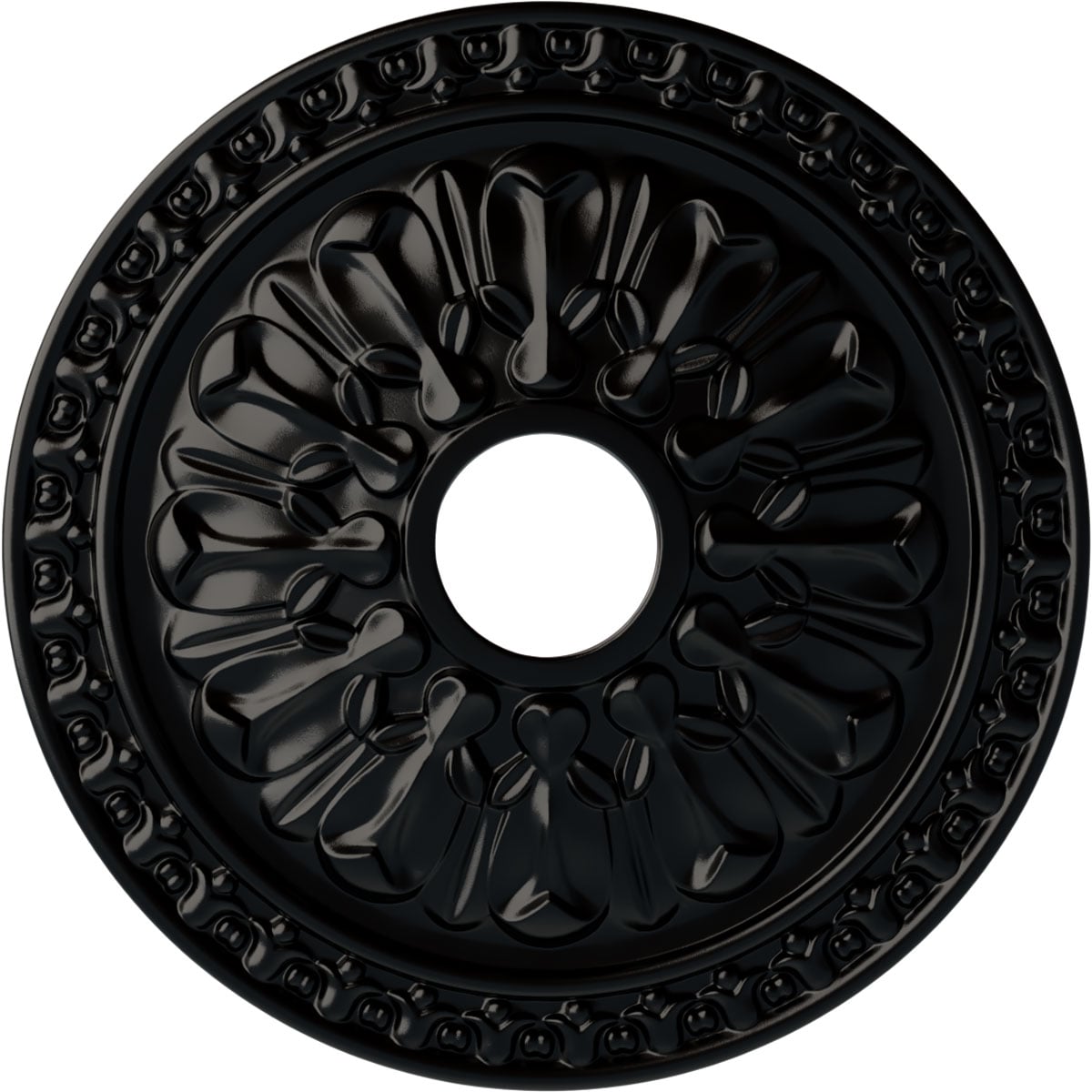 Ekena Millwork CM18WABLF Warsaw 18-in W x 18-in L Painted Jet Black Polyurethane Whole Ceiling Medallion