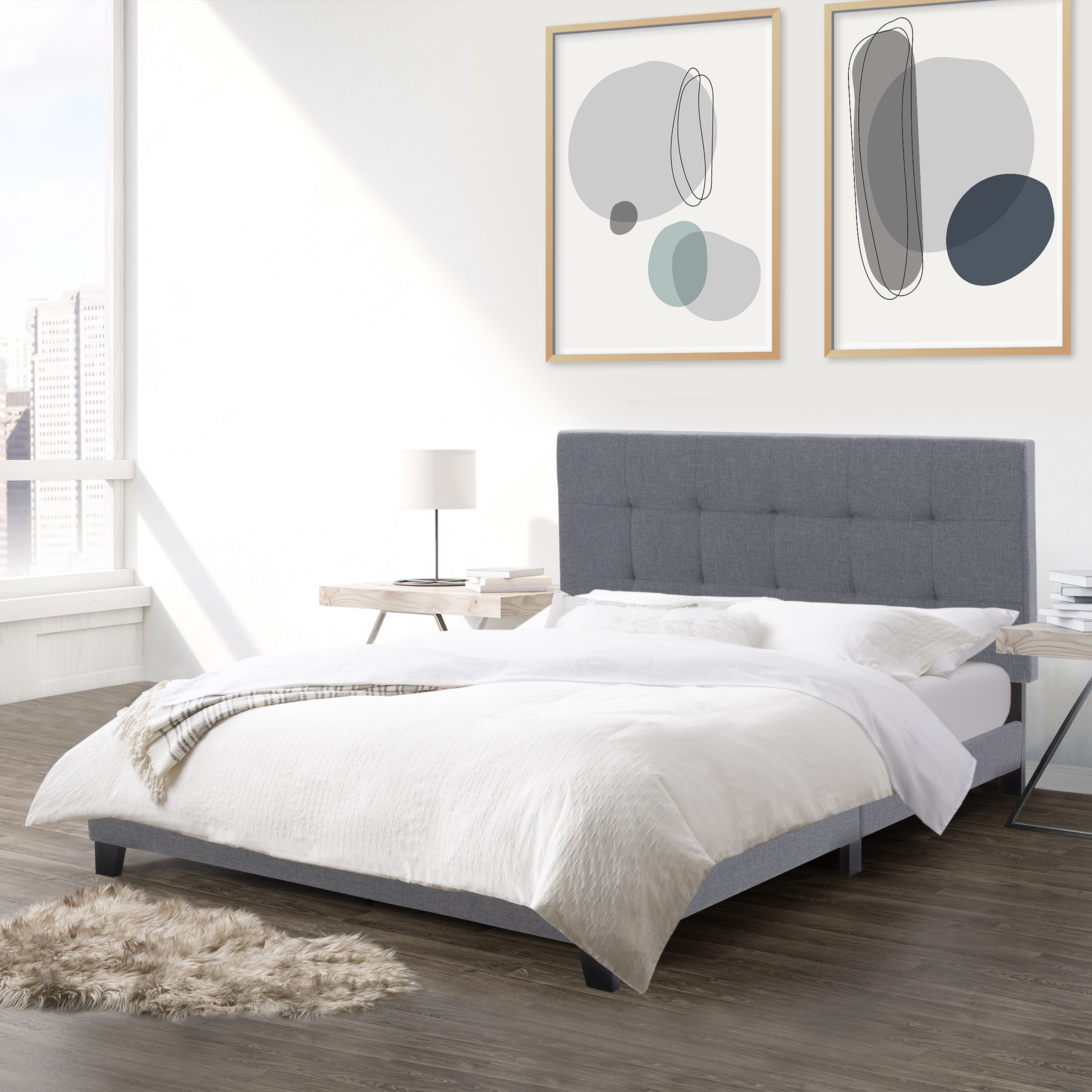 CorLiving Ellery Grey Queen Composite Tufted Bed in the Beds department ...