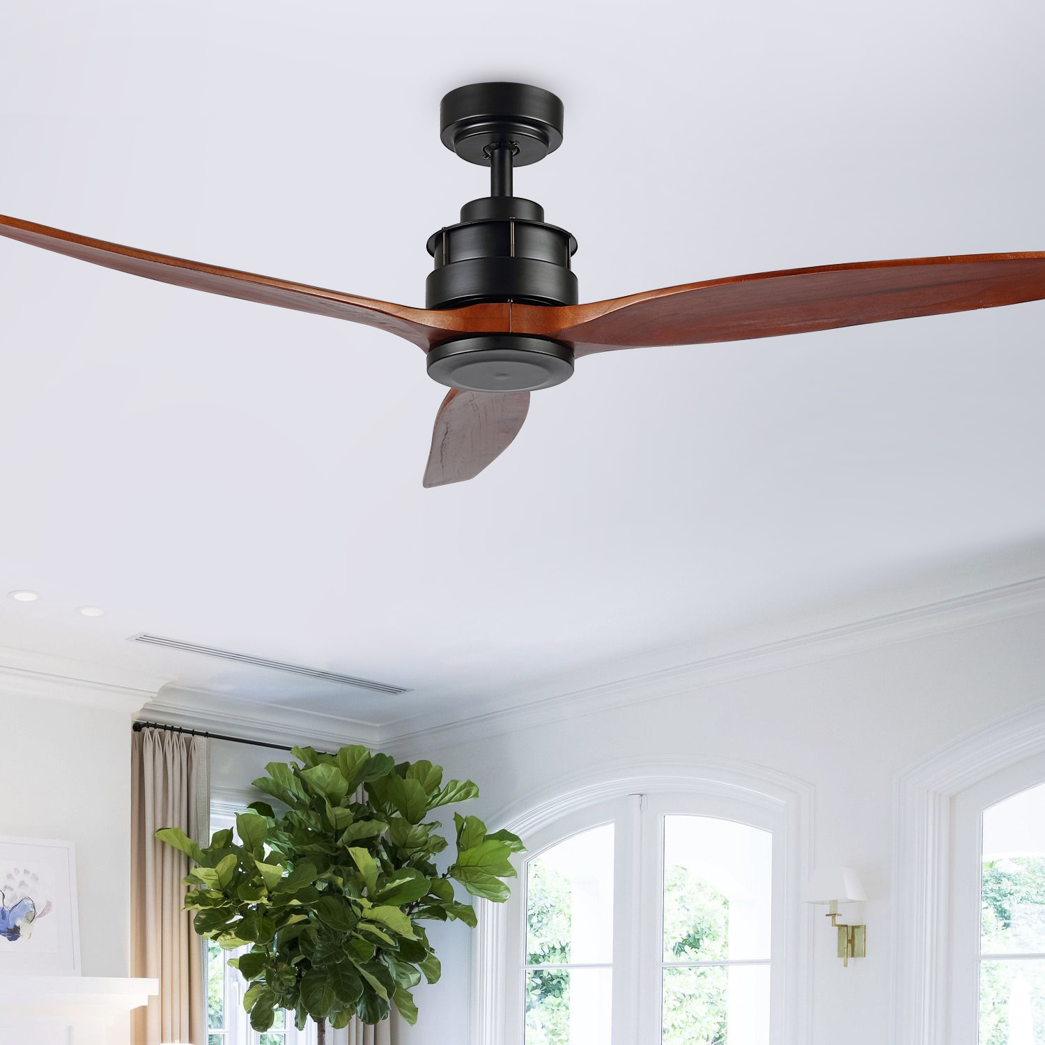 Farla 52-Inch Black and Dark Cherry Wood Ceiling Fan with Remote