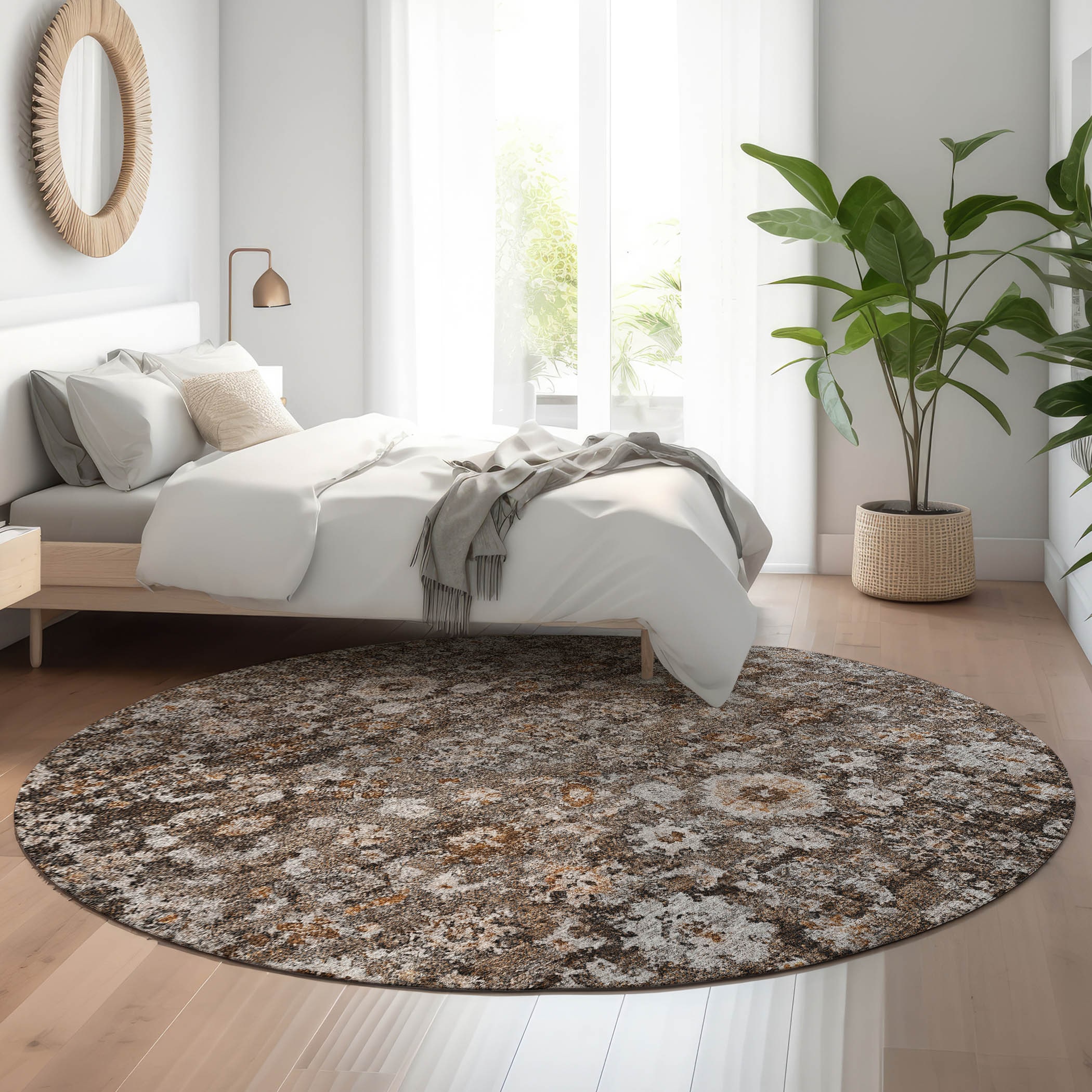 Addison Rugs AMF651FU8RO Mayfield AMF651FU 8 x 8 (ft) Loomed Polyester Fudge Round Indoor Geometric Machine washable Area rug