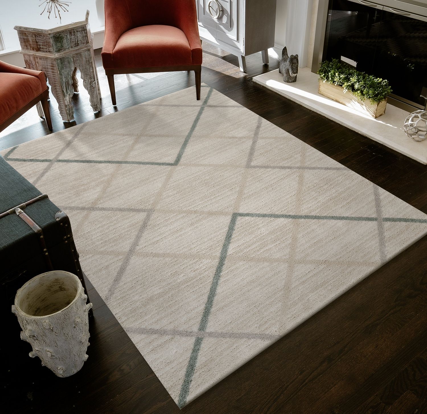 LR Home 7163A9084934J8 5 X 7 (ft) Ivory/Beige/Teal/Light Gray Indoor Stripe Area Rug