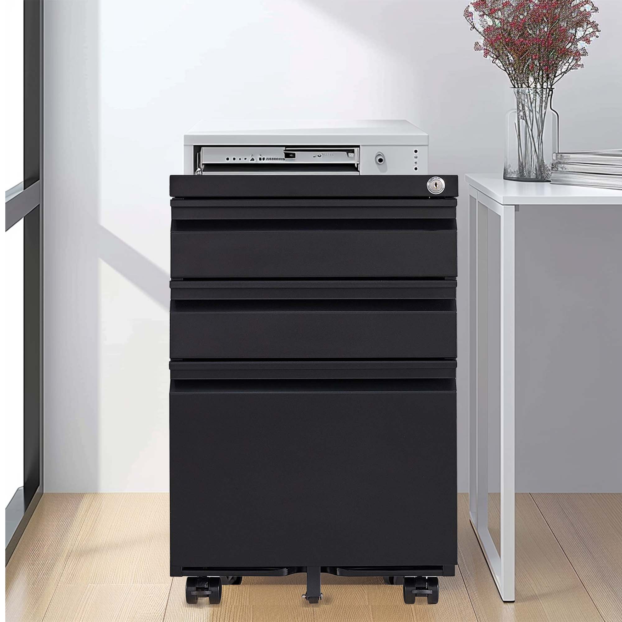 Mondawe Black 3-Drawer 14.57-in File Cabinet