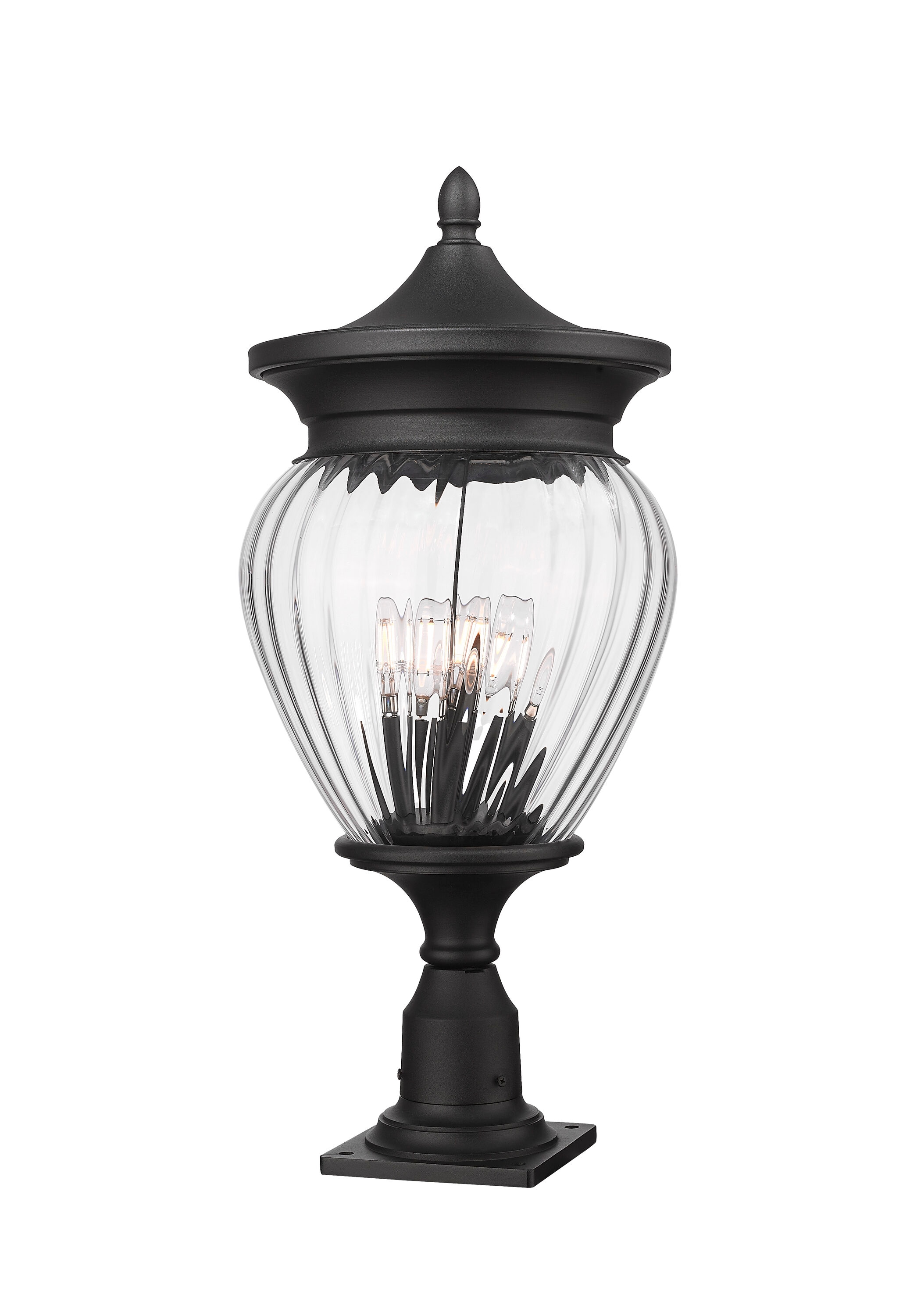 Davina Black Teardrop Outdoor Post Light with Clear Ribbed Glass