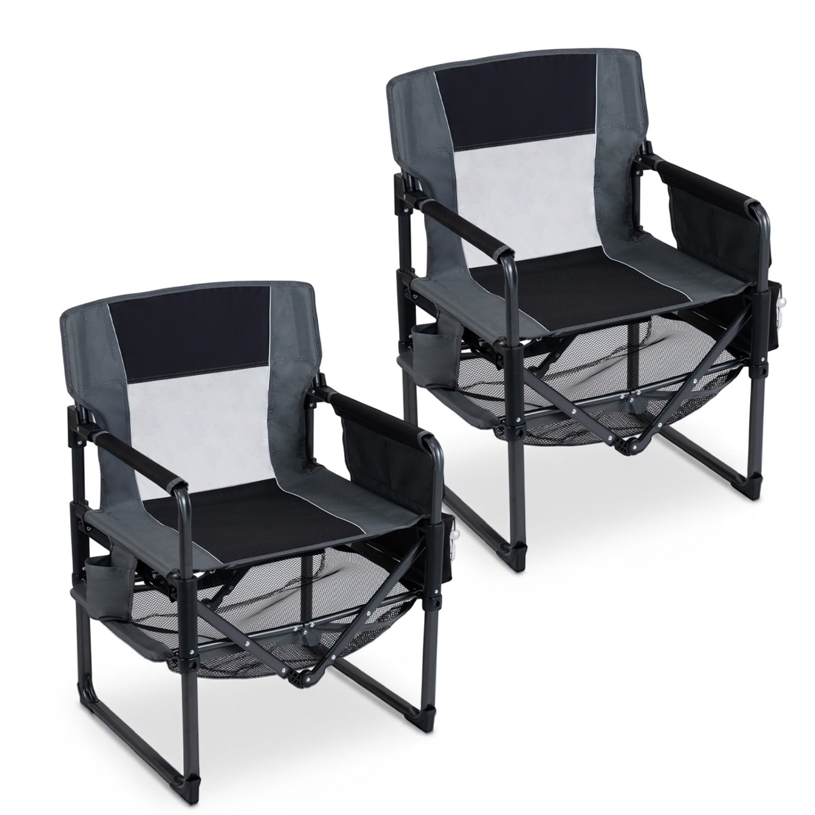 SUGIFT - 2-Pack Mesh and PVC Fabric Black Folding Camping Chair with Cup Holder Bottle Opener and...