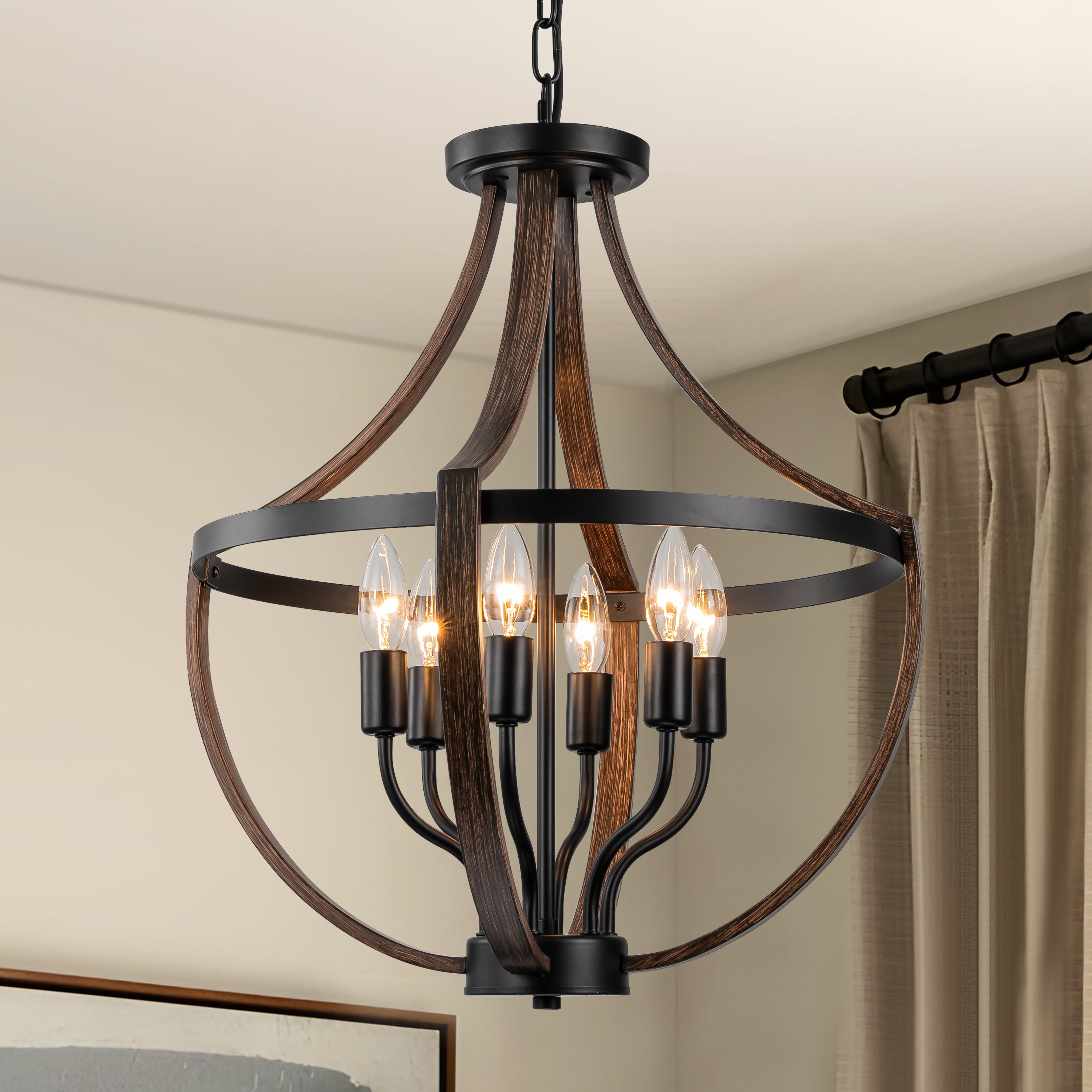 GoYeel ZP027BR06 6 -Light Black/Brown Rustic Geometric Hanging Pendant light