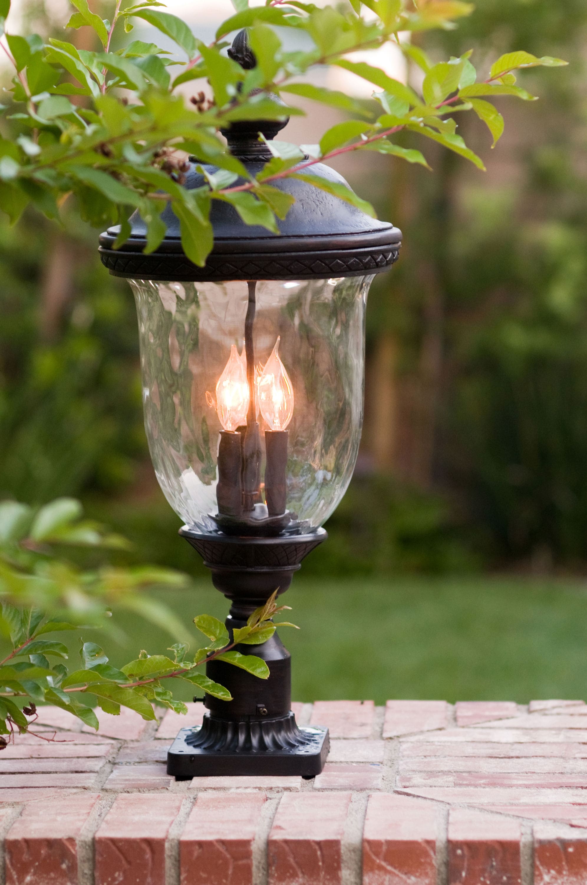 Oriental Bronze 26-Inch Outdoor Post Light with Water Glass Shade