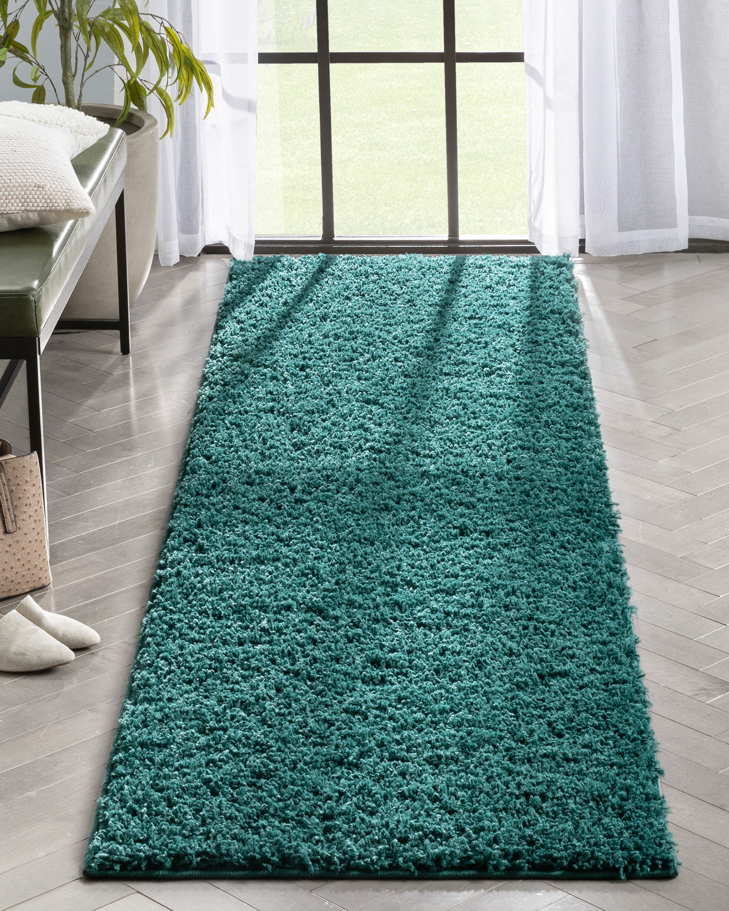 Well Woven ELL-15-2L 2 x 10 (ft) Loomed Polypropylene Green Rectangular Indoor Solid Mid-Century Modern Runner rug