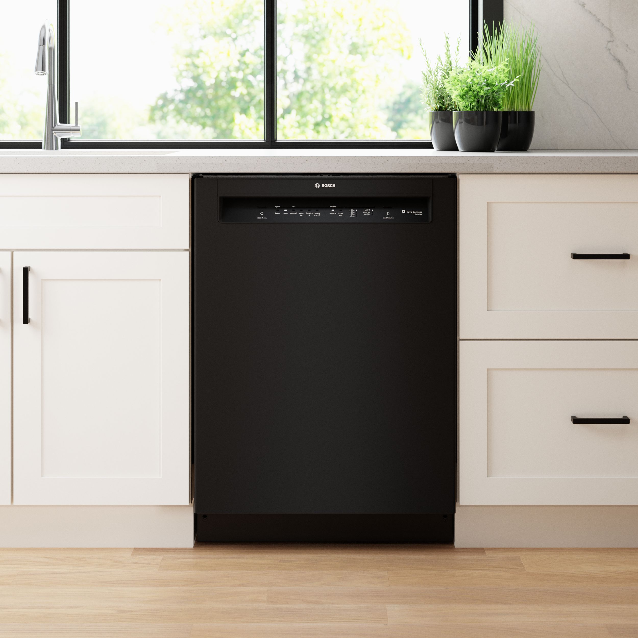 Bosch 100 Series 24-in Front Control Smart Built-In Dishwasher (Black),  50-dBA Very Quiet Sound Level in the Built-In Dishwashers department at  Lowes.com