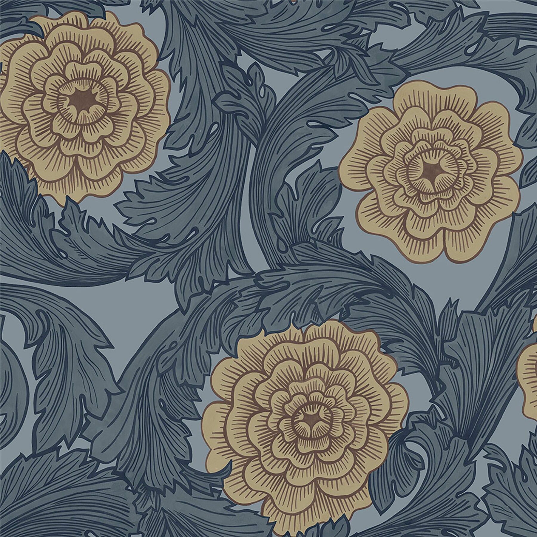 Midbec MD51010 56.4-sq ft Blue Non-woven Floral Unpasted Wallpaper